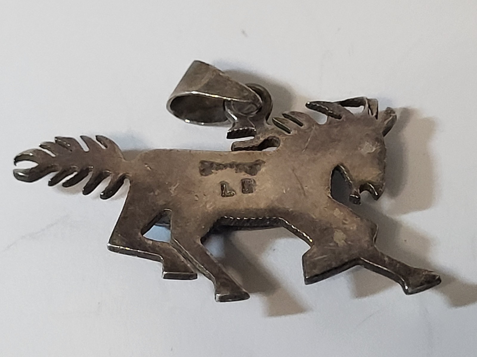 Vintage Larry Sandoval Sterling Silver Horse Pendant Inlay Turquoise Coral