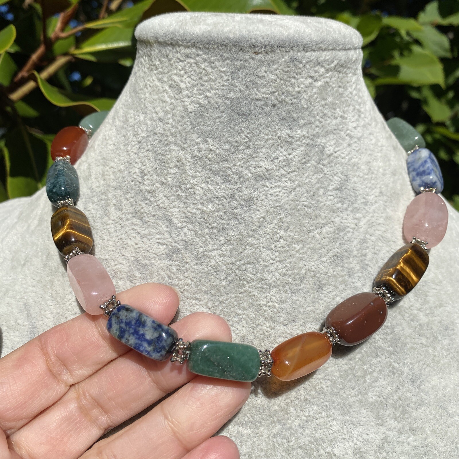 Vintage Necklace Rose Quartz Jade Tigers Eye Estate Fine Jewelry Pre-Owned