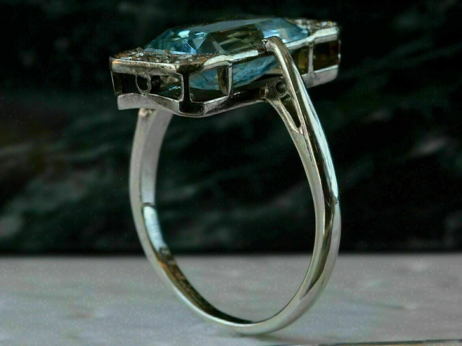 Vintage Estate Art Deco Emerald Cut 4CT Lab Created Aquamarine 925 Silver Ring