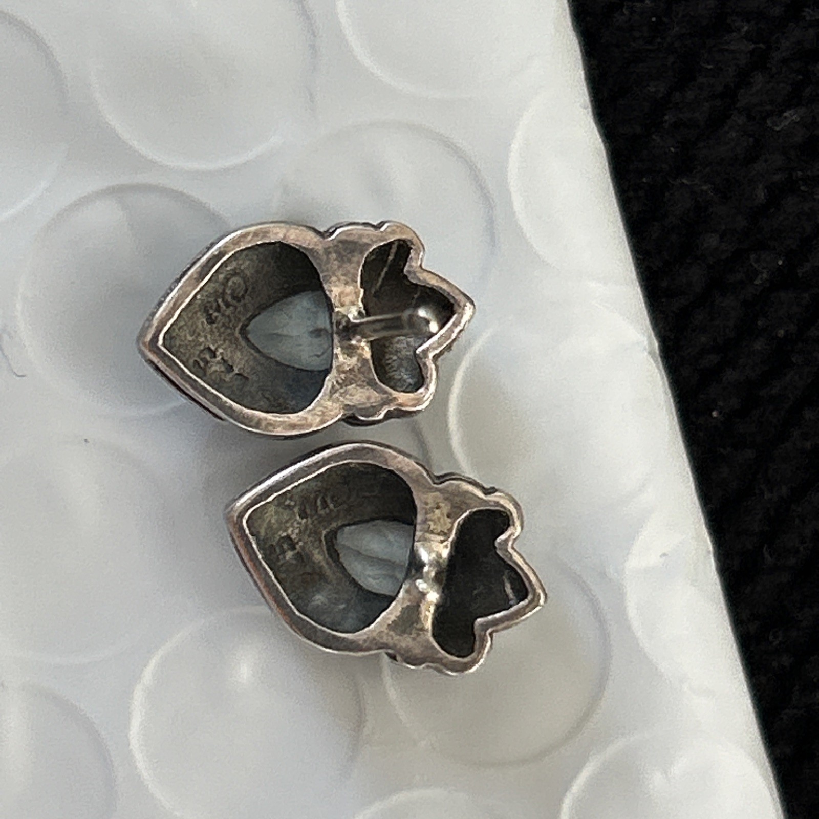 VTG CW Sterling Silver Marcasite Blue Topaz Stud Earrings 1/2” 3g