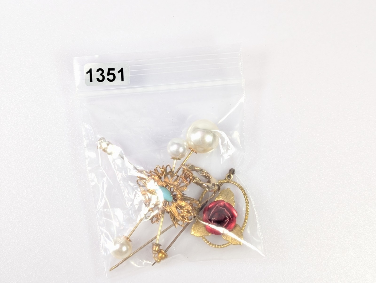 Vtg Hat Stick Pin Lot Faux Pearl & Turquoise Red Rose Gothic Jewelry Unsigned