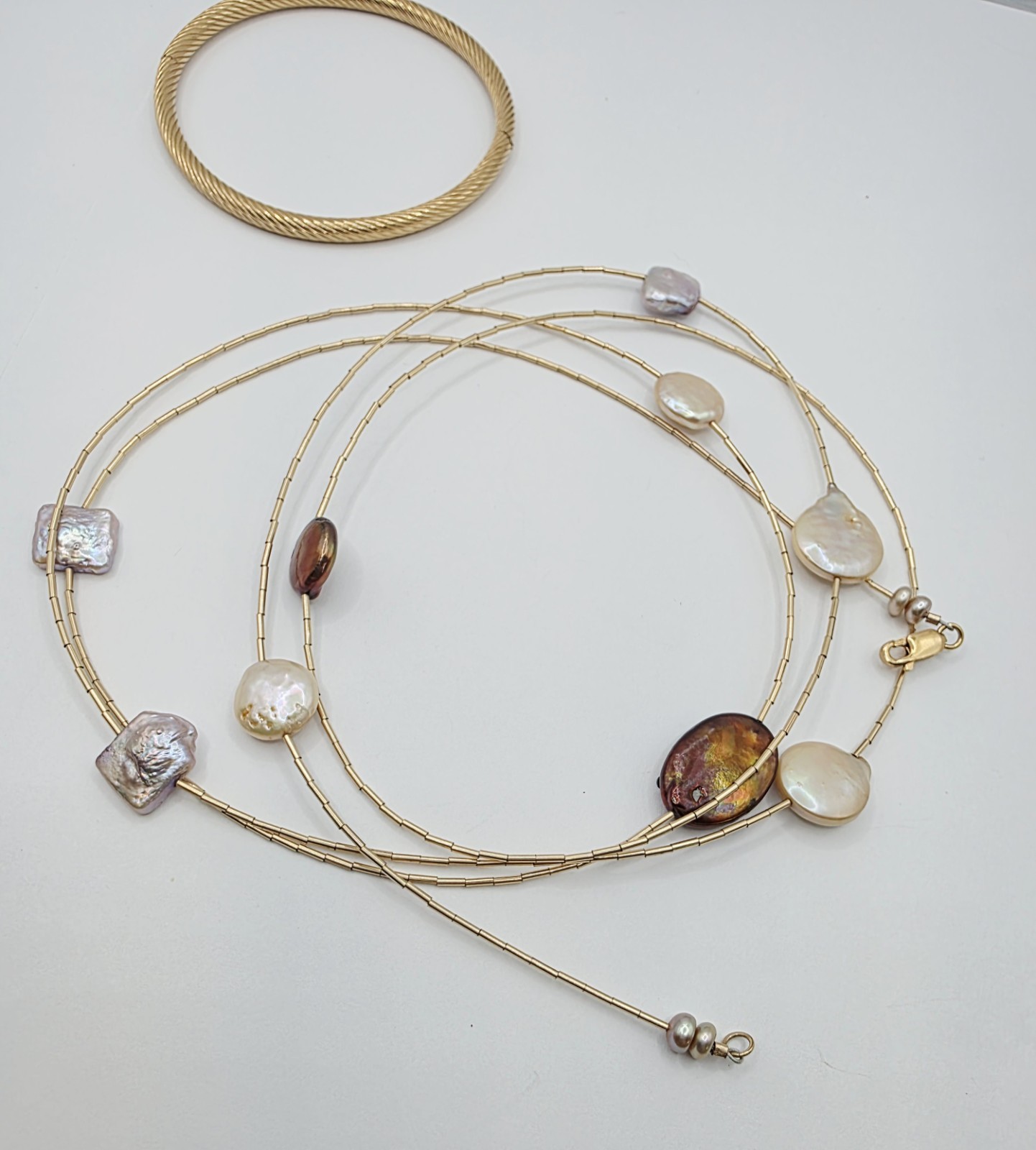 Vintage Gold Filled Jewelry 14K GF Marathon Bracelet Pearl Necklace 20g *read
