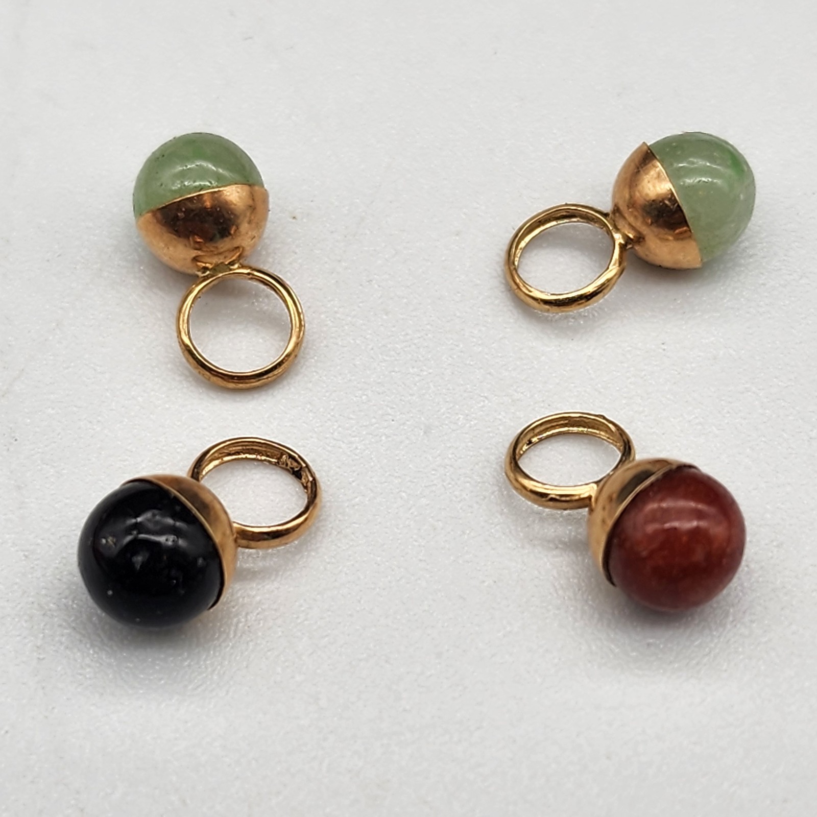 Vintage DC 14K Gold Gemstone Ball Charms Lot of 4 Charm Bracelet Charm Holder