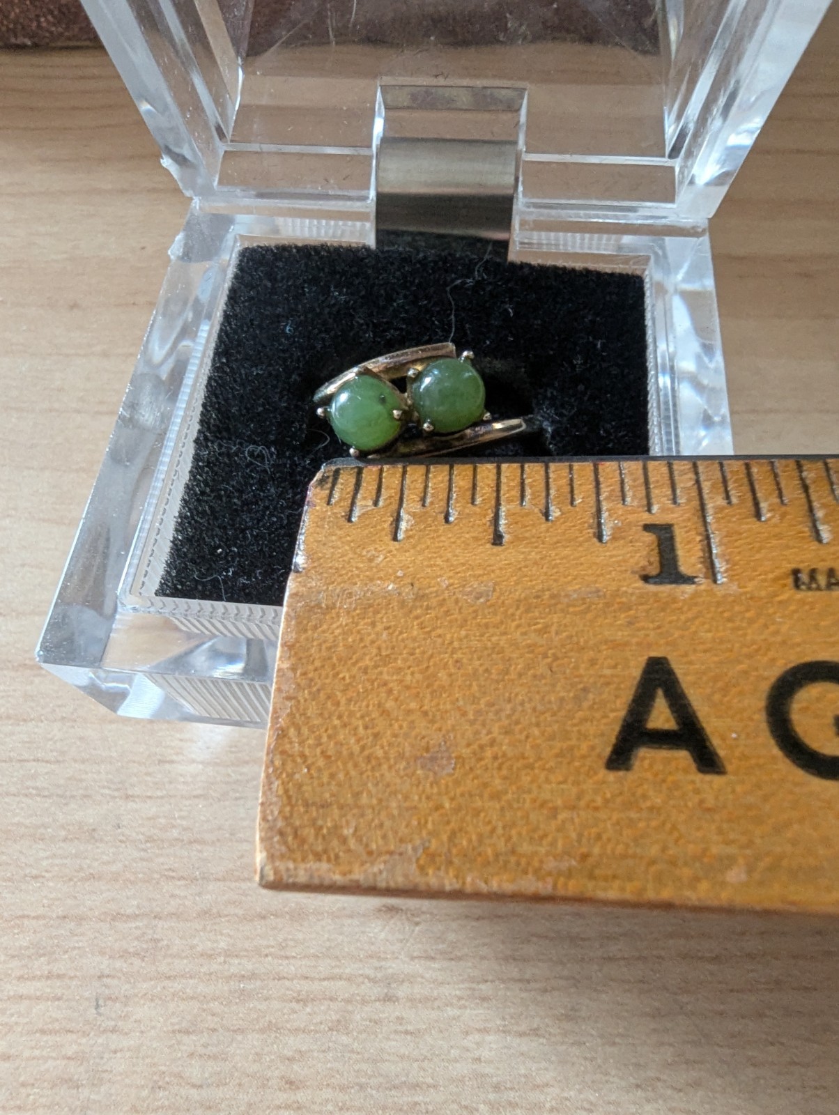 Vintage 18kt Yellow Gold Natural Jade Double Bead Woman’s Ring, laser Plated