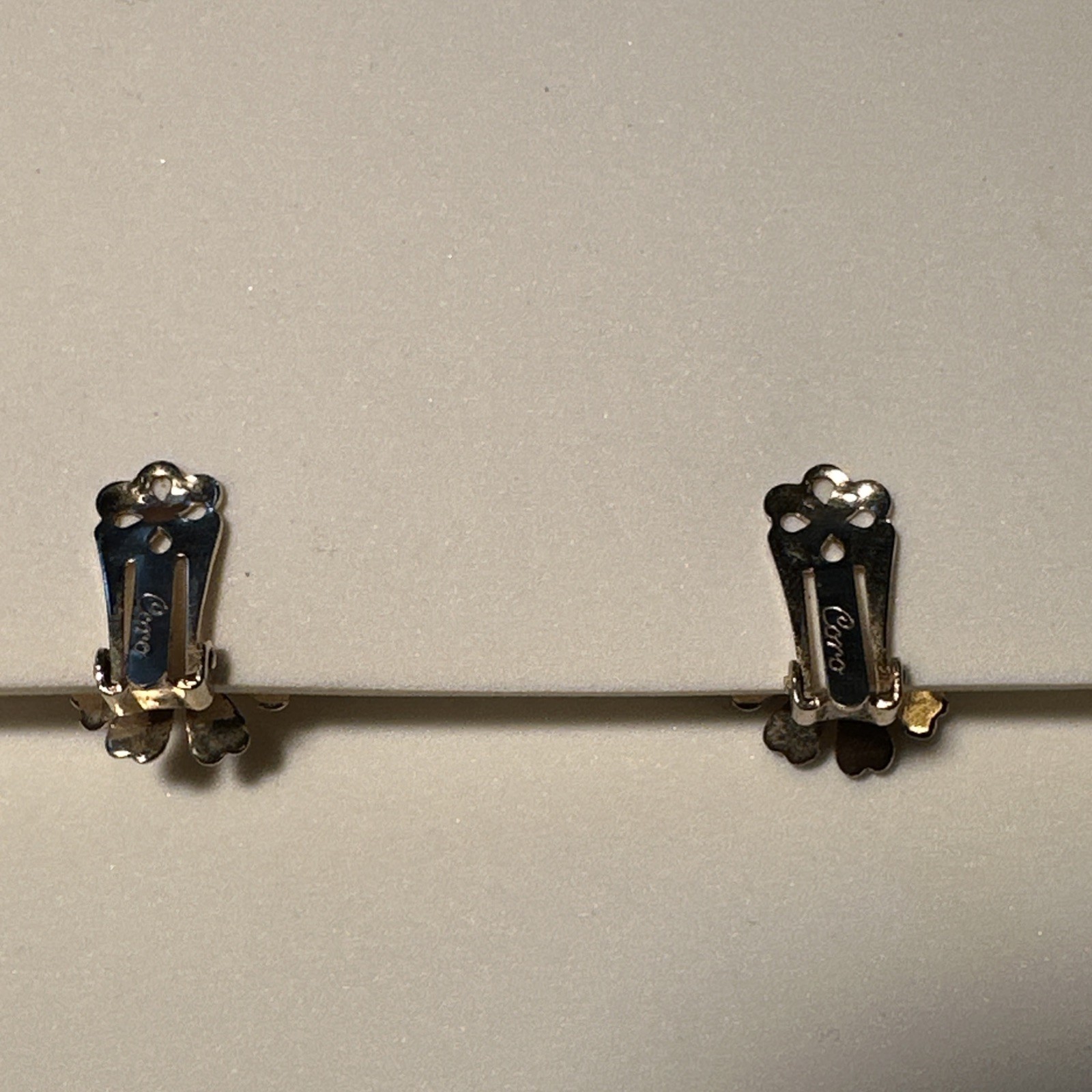 Vintage MCM Coro Clip On Earrings Gold Tone Floral Cluster Faux Pearl Rhinestone