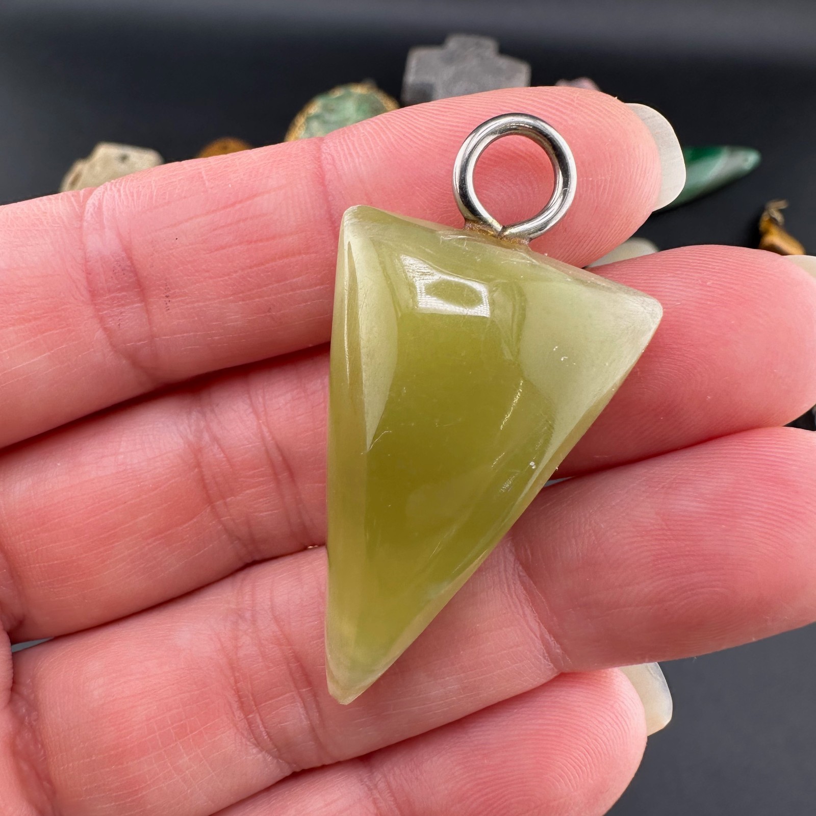 Vintage Gemstone Pendant Charm Lot Jade Quartz Agate Tigers Eye Jasper 25+