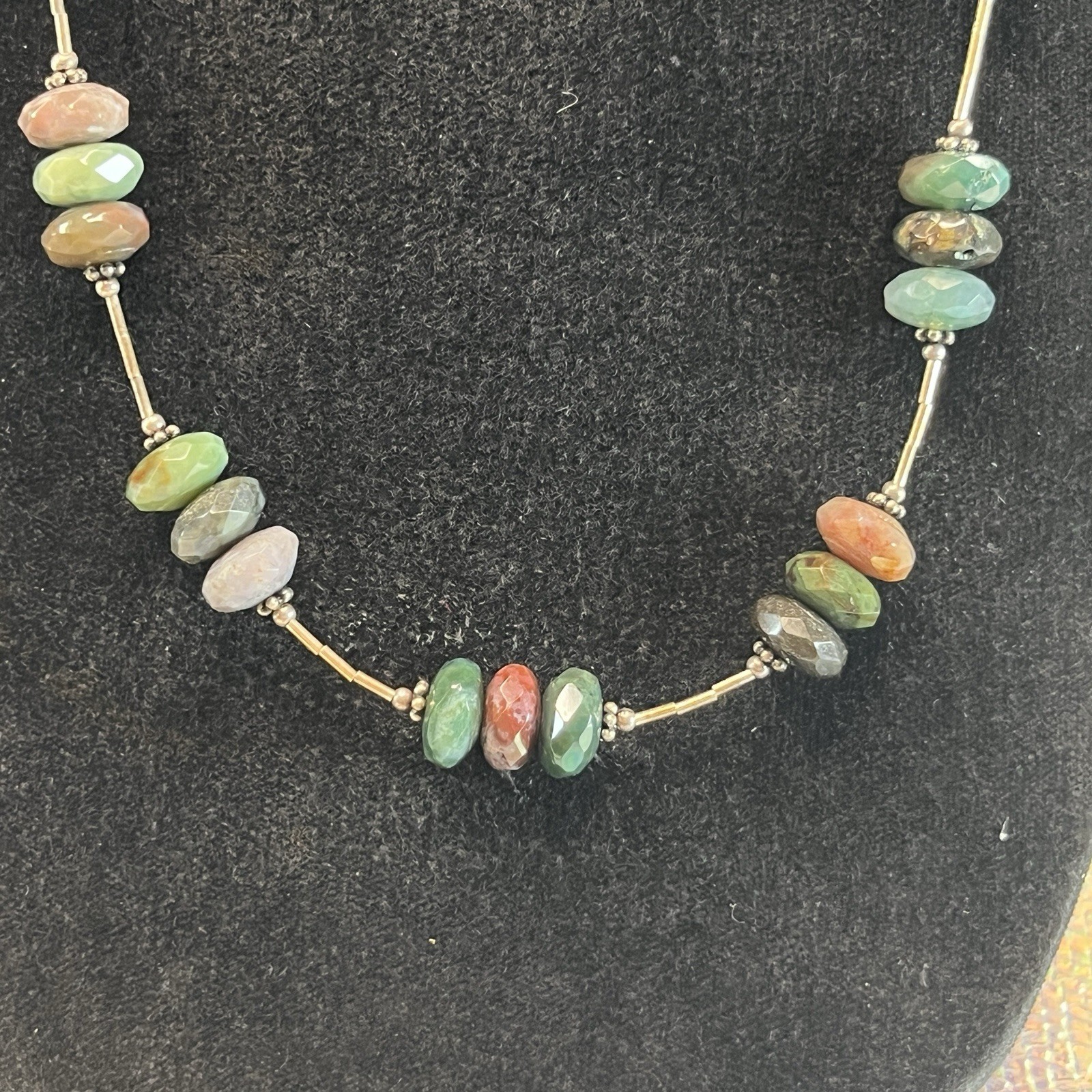 Vintage 18” Faceted Agate Necklace With Sterling Closure