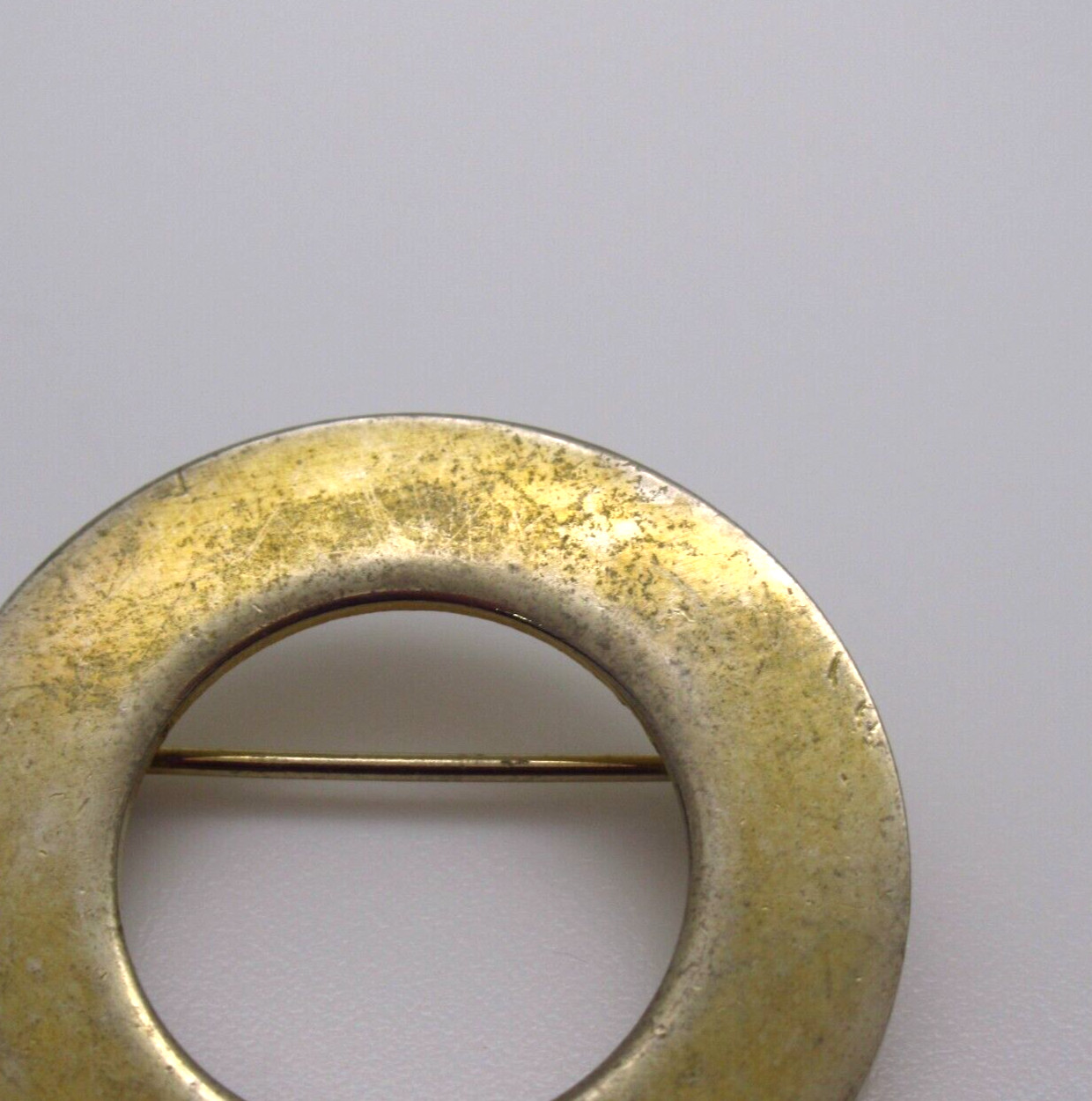 Gold Tone Circle Brooch Pin Open Round Minimalist Patina Geometric Jewelry