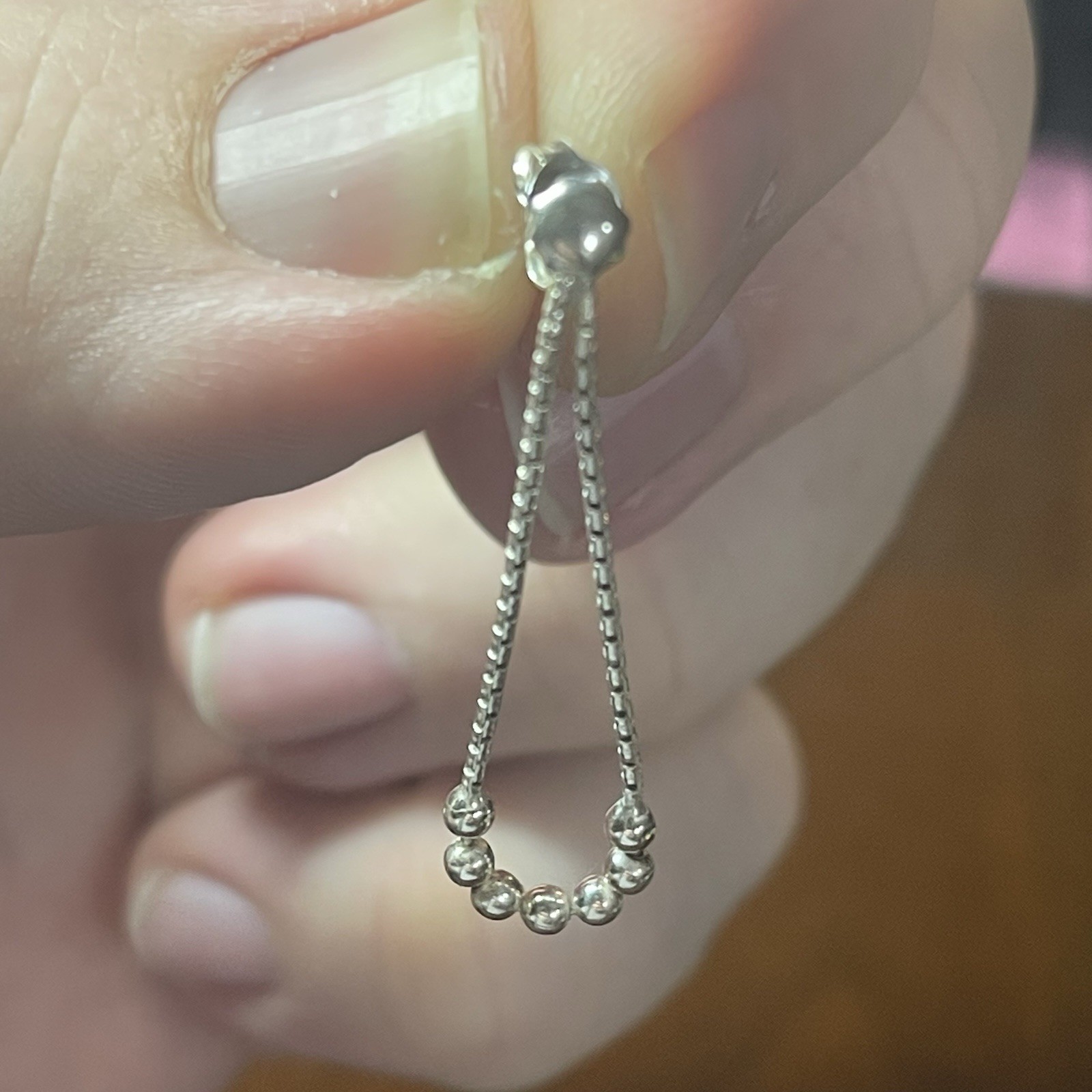 Vintage Sterling Beaded Box Chain Dangle Hoop Earrings!