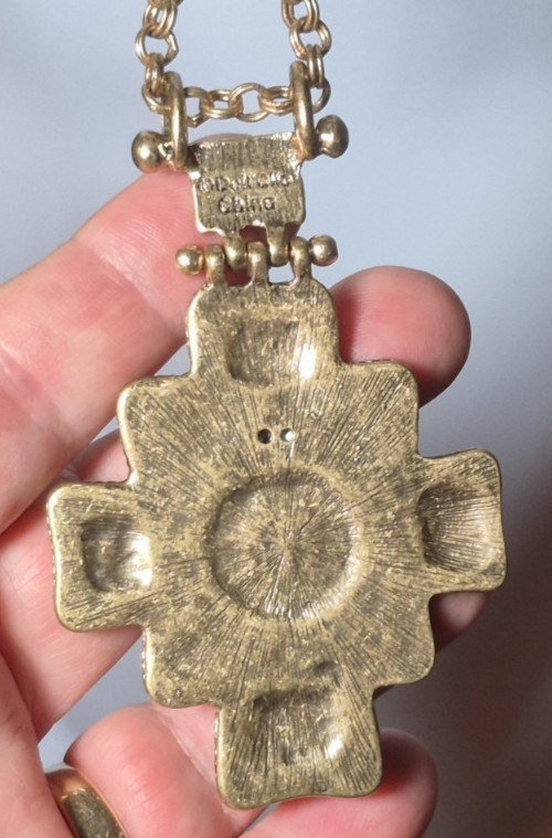 Dell’Olio Byzantine Cross Pendant Necklace Faux Pearl Red Black Statement