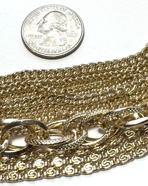 Vintage Jewelry Necklace SIGNED CORO Multi Strand Chain Bib Gold Curb Snake 17