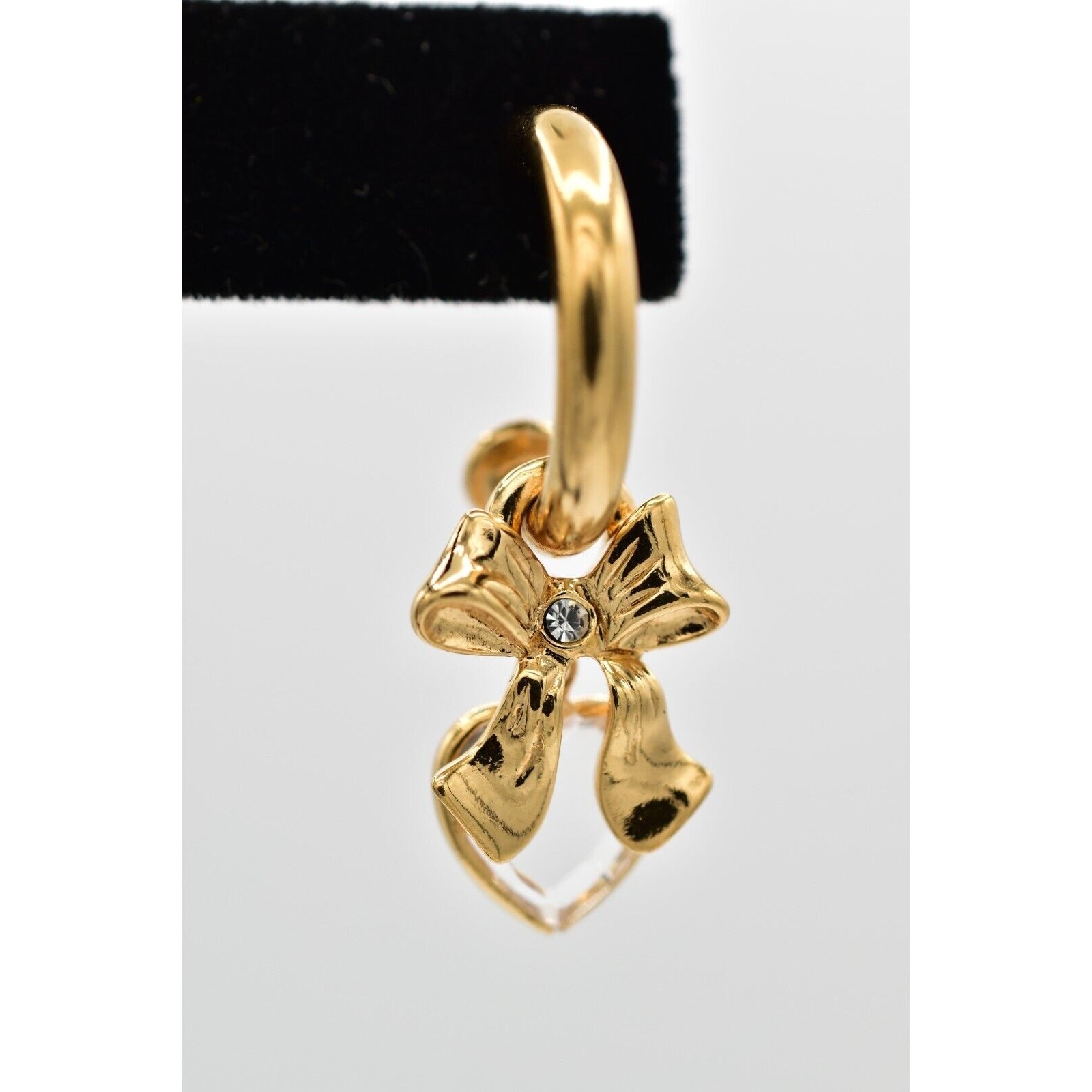 Vintage Hoop Charm Earrings Bow Crystal Bezel Heart Dangle Drop 1990s BinW