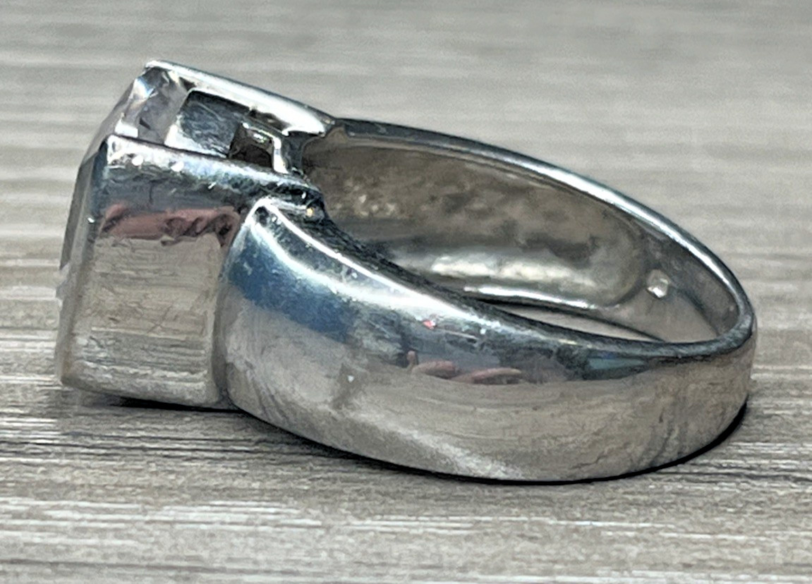 Big Large Clear CZ Cushion Cut Solitaire Vintage CI Sterling 925 Wide Ring SZ 8