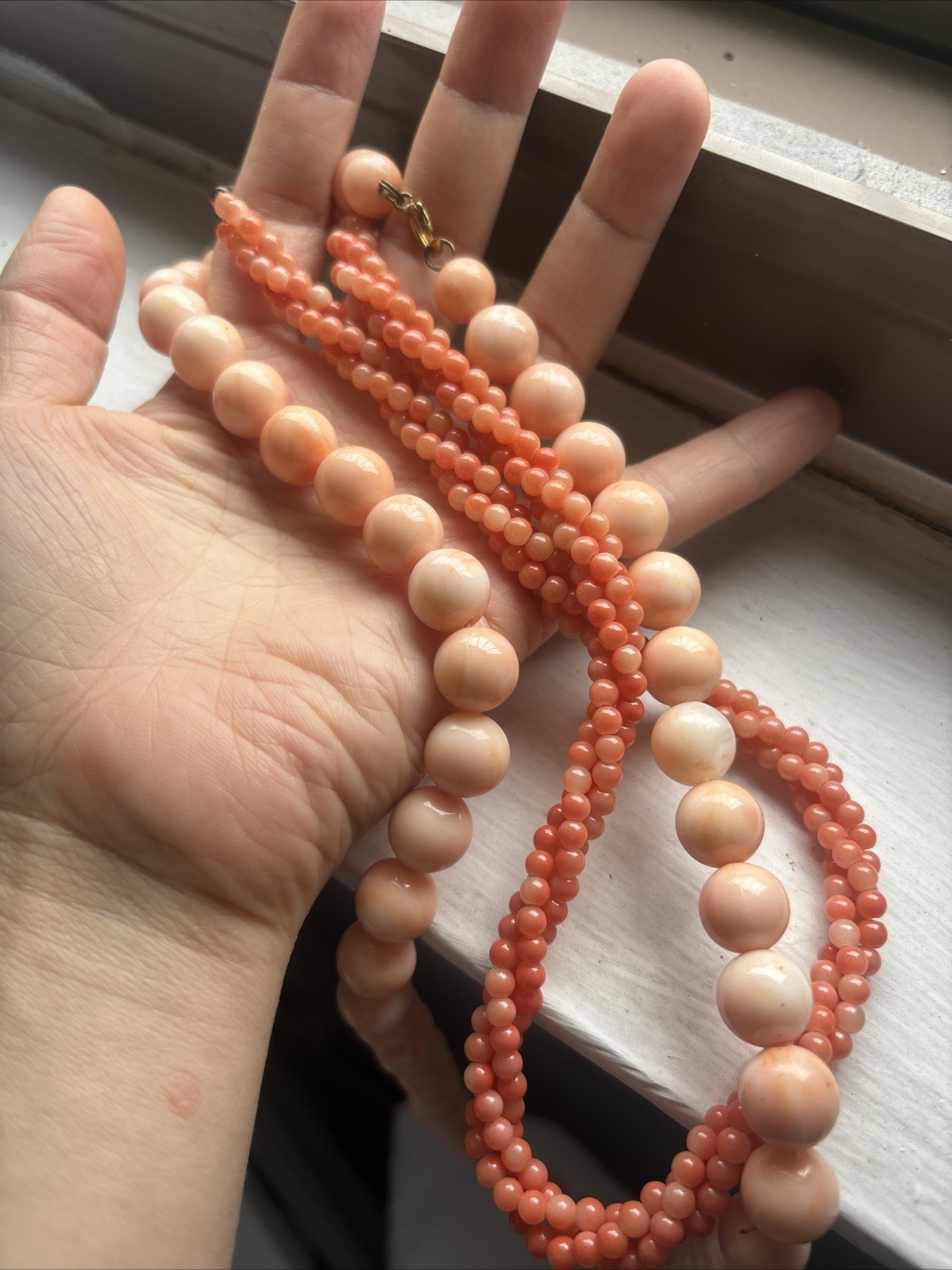 Beautiful Faux Coral Necklaces Single Strand And Multi Strand Salmon Color VTG