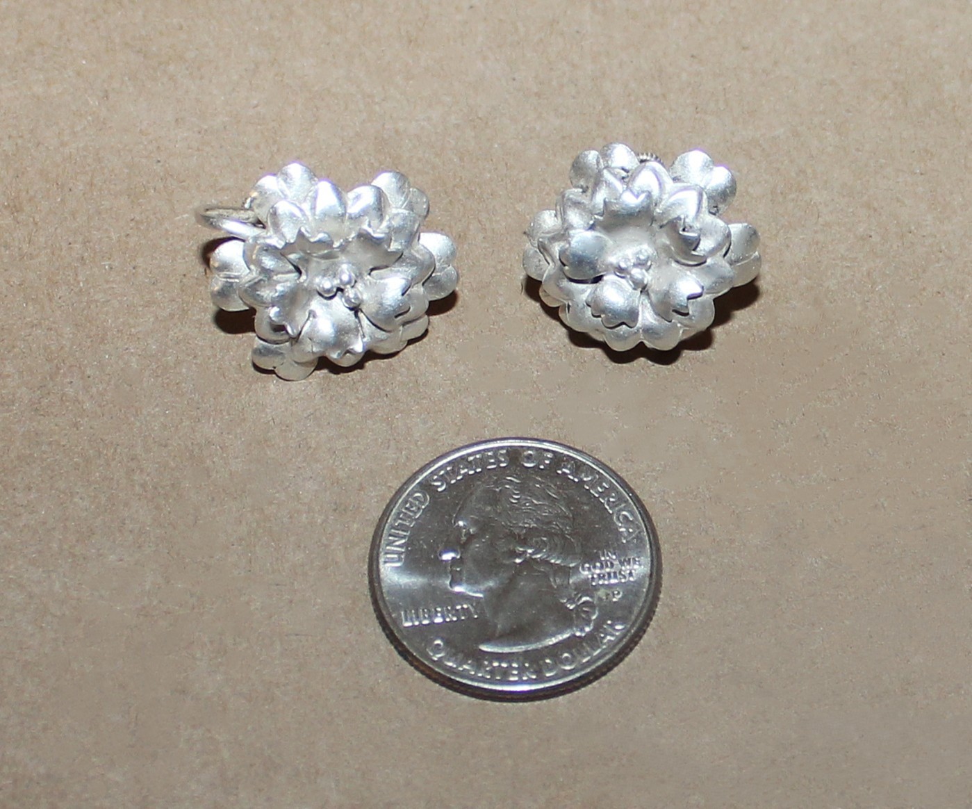 Vtg Sterling Silver Art Nouveau Floral Set Earrings clip-Bracelet 6.5″- Ring 5.5
