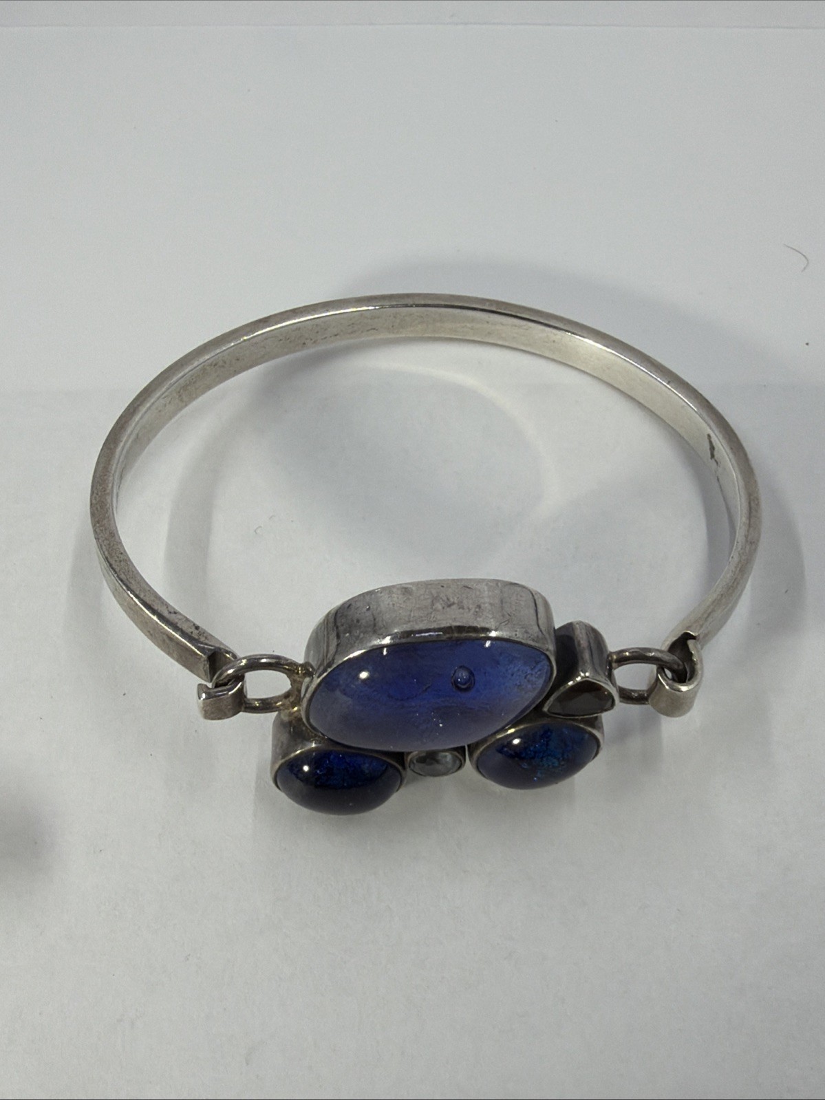 Artisan Sterling Silver 925 Dichroic Glass Bracelet Hook Closure Blue Green Pur