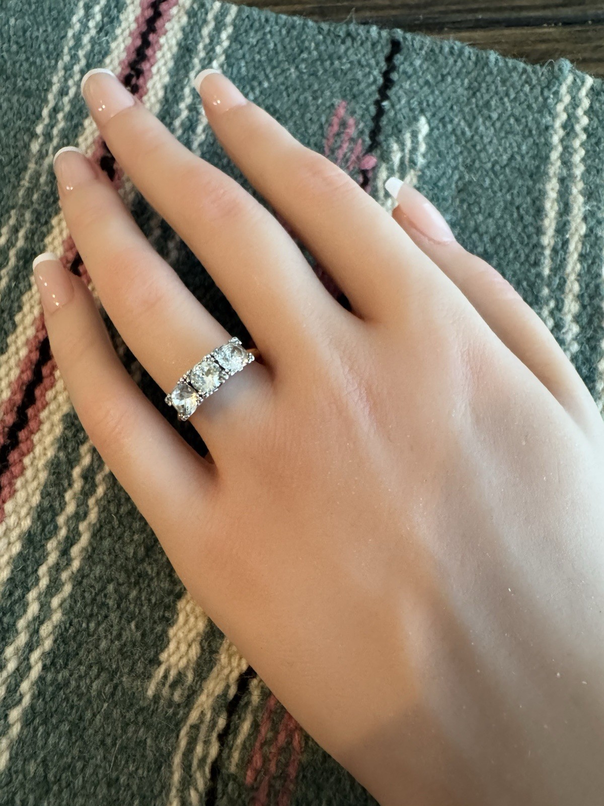 VTG 10K Gold Filled w Sterling Silver Top 3 Rhinestones Sz 6.5 Ring 2.4g