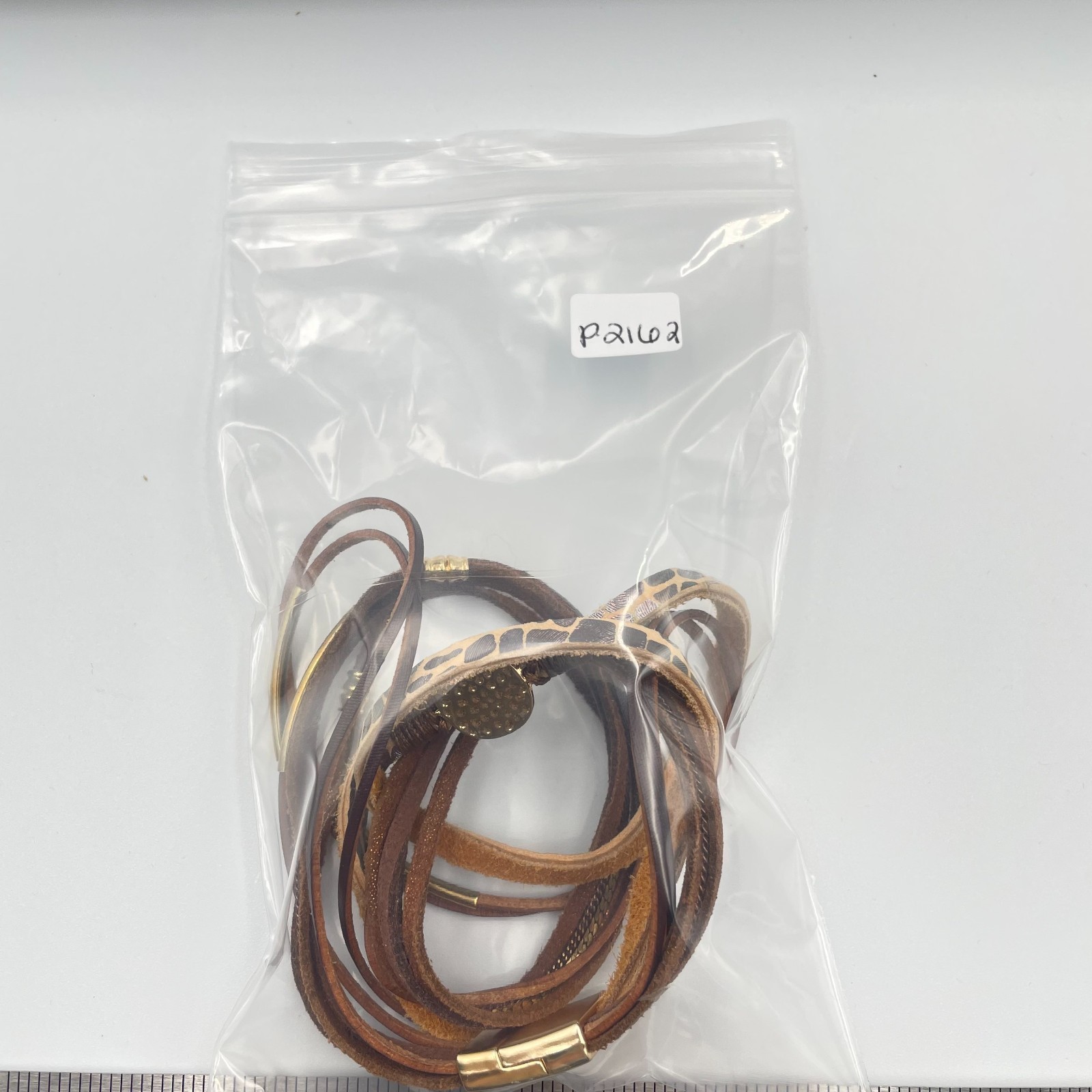 Vintage Boho Leather Wrap Bracelet Multi Strand Animal Magnetic Clasp Gold Tone