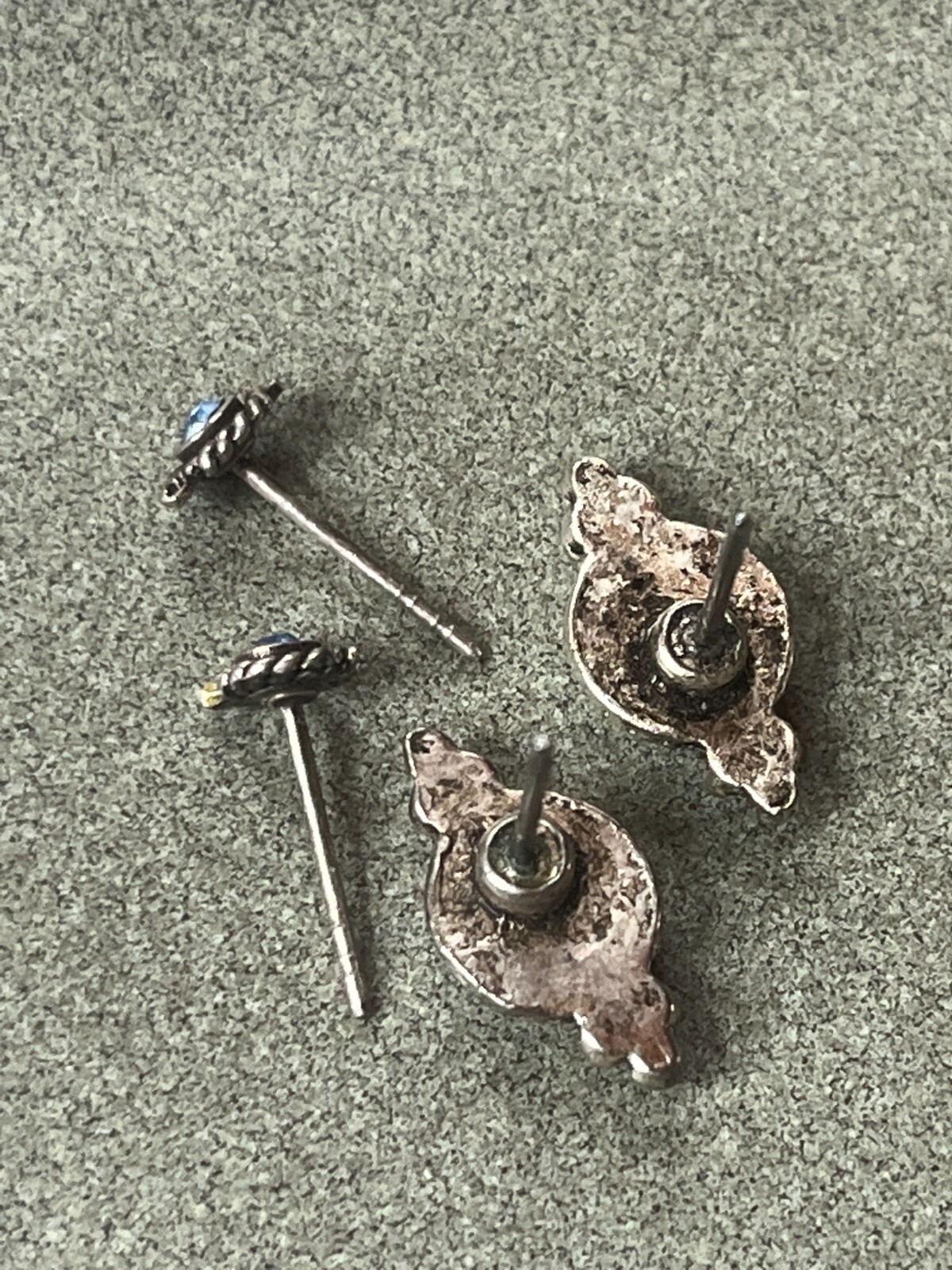 Lot of Dainty Round Blue Topaz & Small Clear Rhinestone in Nonmagnetic Silver