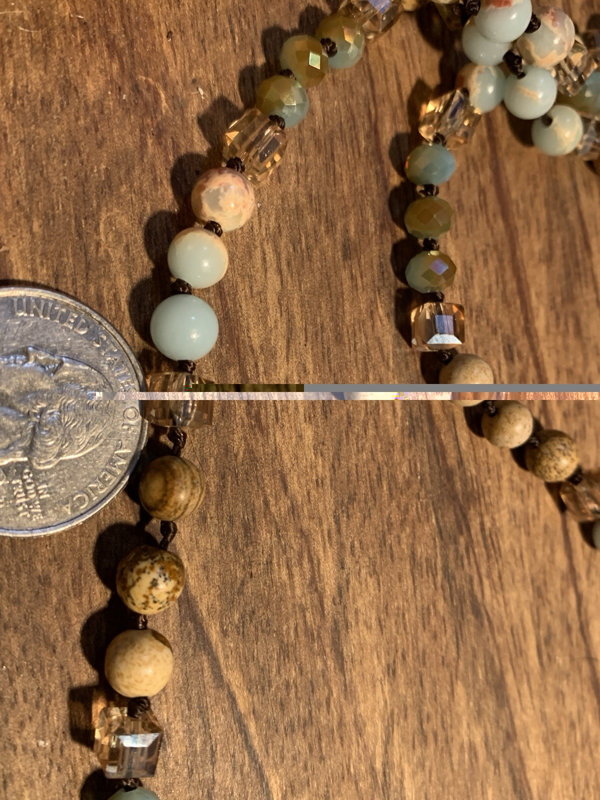 Vintage Boho Ocean Jasper Stone Crystal Artisan Beach Earthtones Necklace