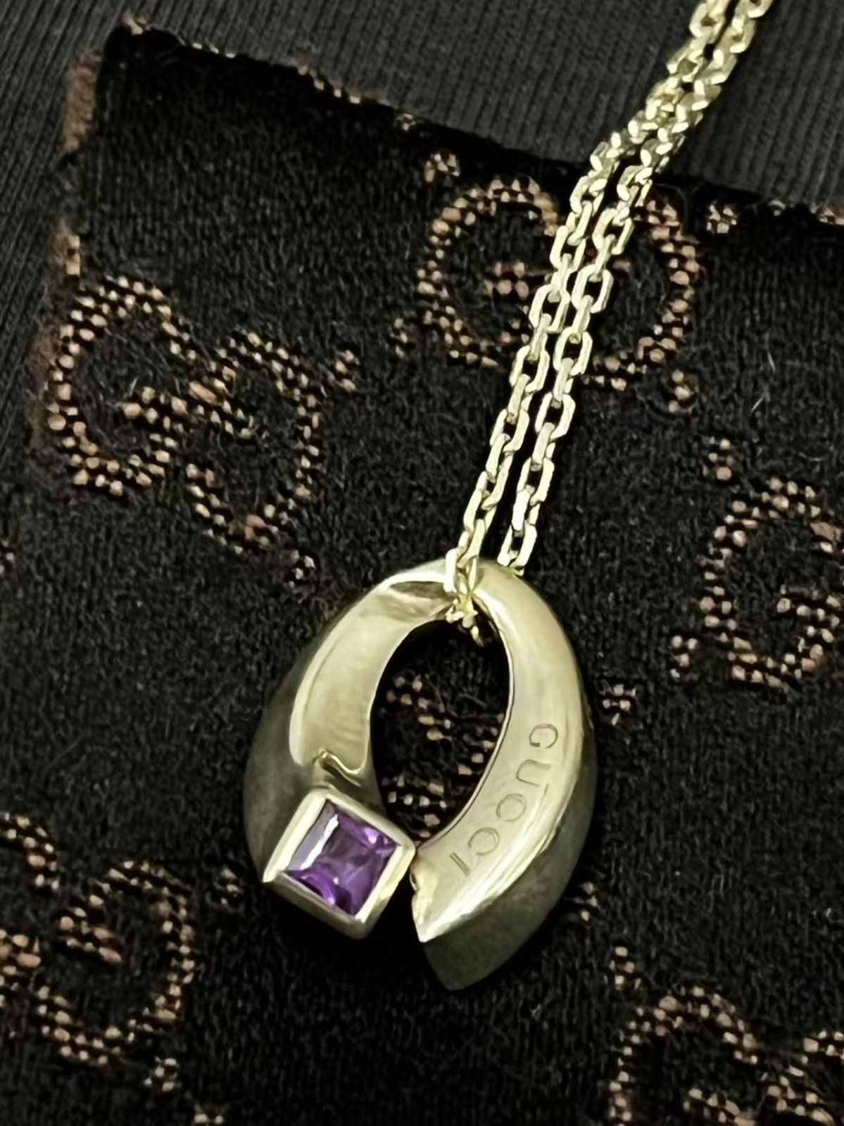GUCCI Amethyst Twist Pendant 925 Silver Necklace 16.5in