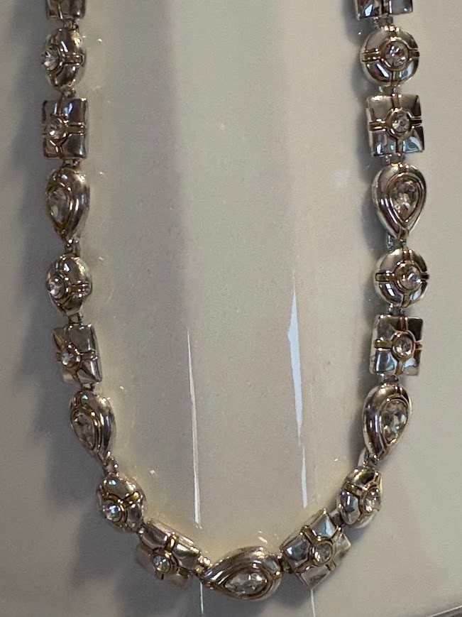 Vintage MONET Signed Two-Tone Silver/Gold Rhinestone Necklace 17″