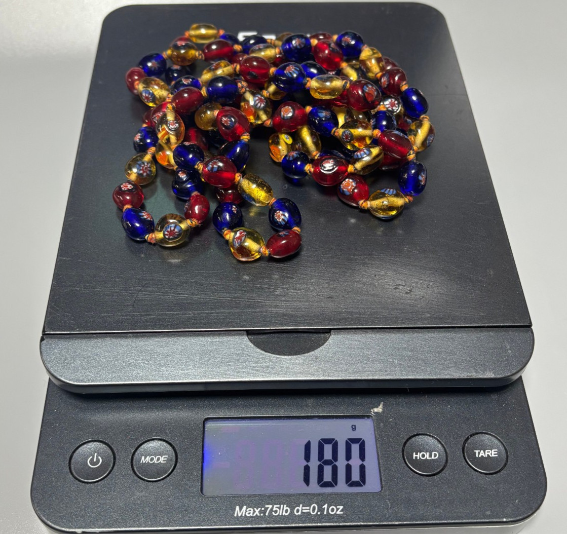 Vintage VENETIAN MURANO GLASS Bead Knotted Rope Long Necklace 62″ – 180g