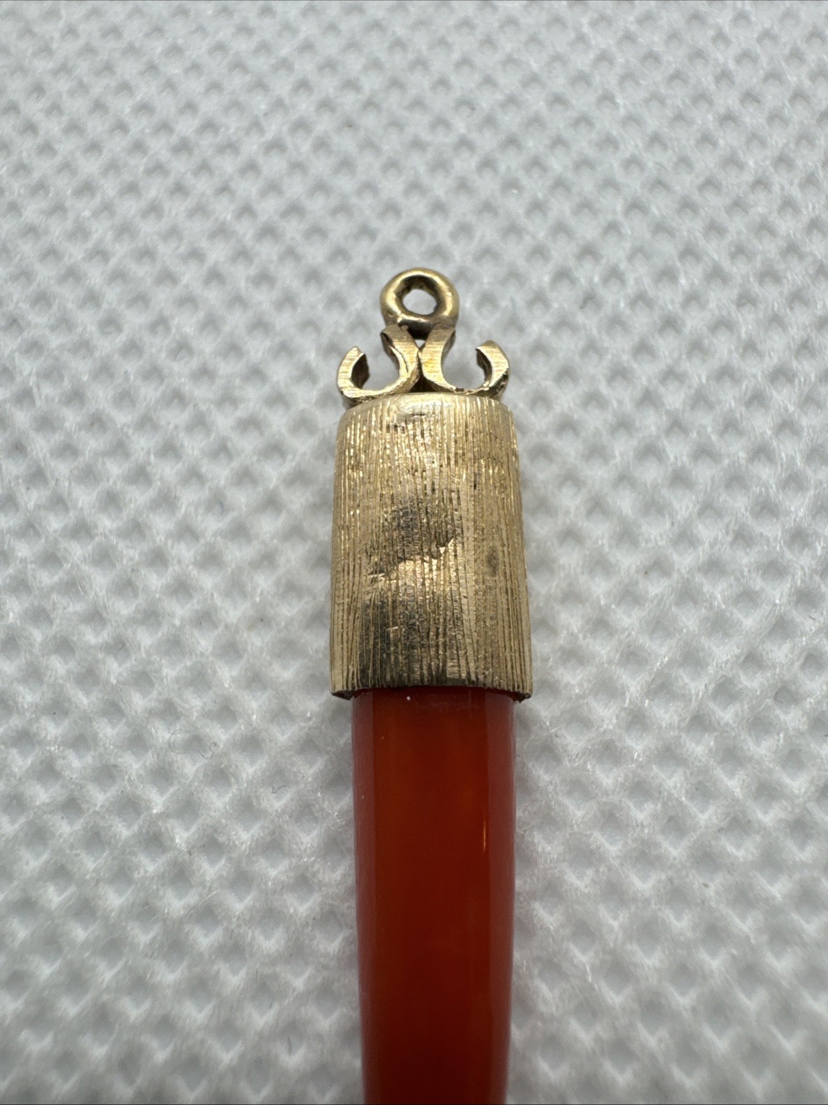 Victorian 14k Yellow Gold Red Coral Horn Charm Pendant 2g Vintage, Antique, Rare