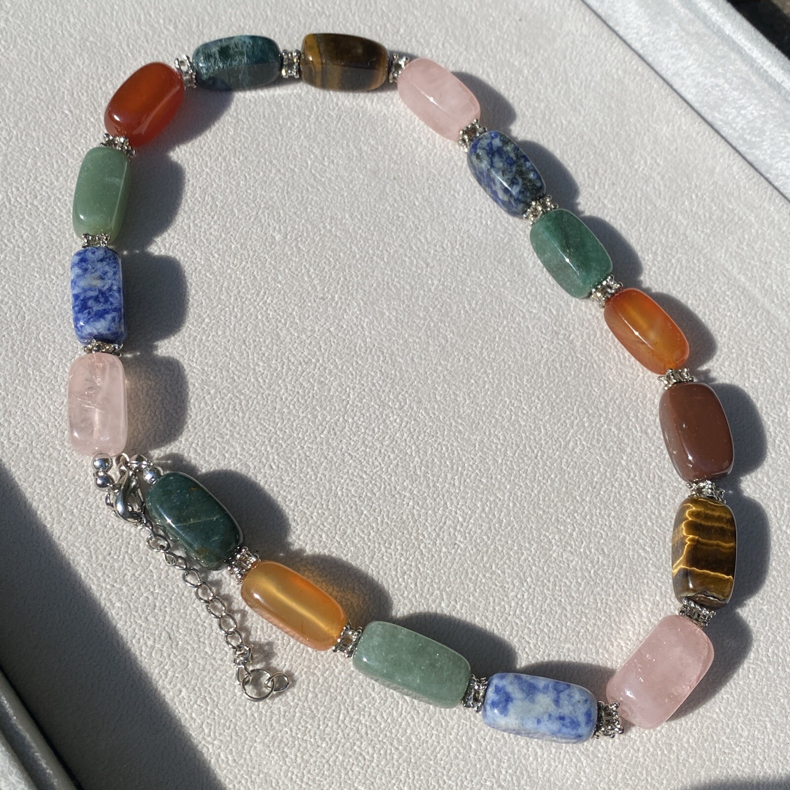 Vintage Necklace Rose Quartz Jade Tigers Eye Estate Fine Jewelry Pre-Owned