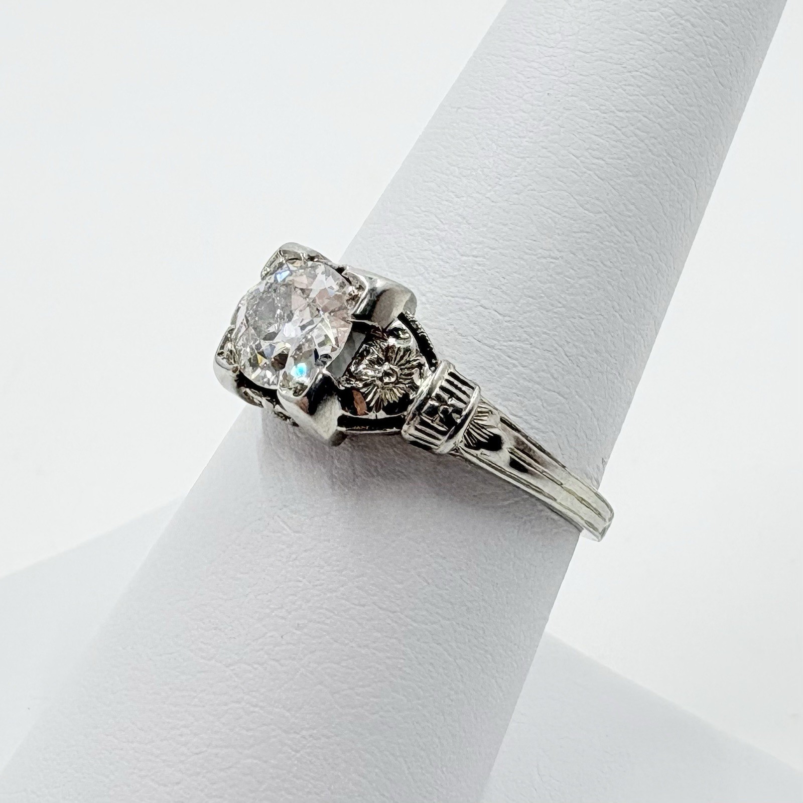 Antique 18k White Gold 0.65ct BELAIS Old European Cut Diamond Engagement Ring