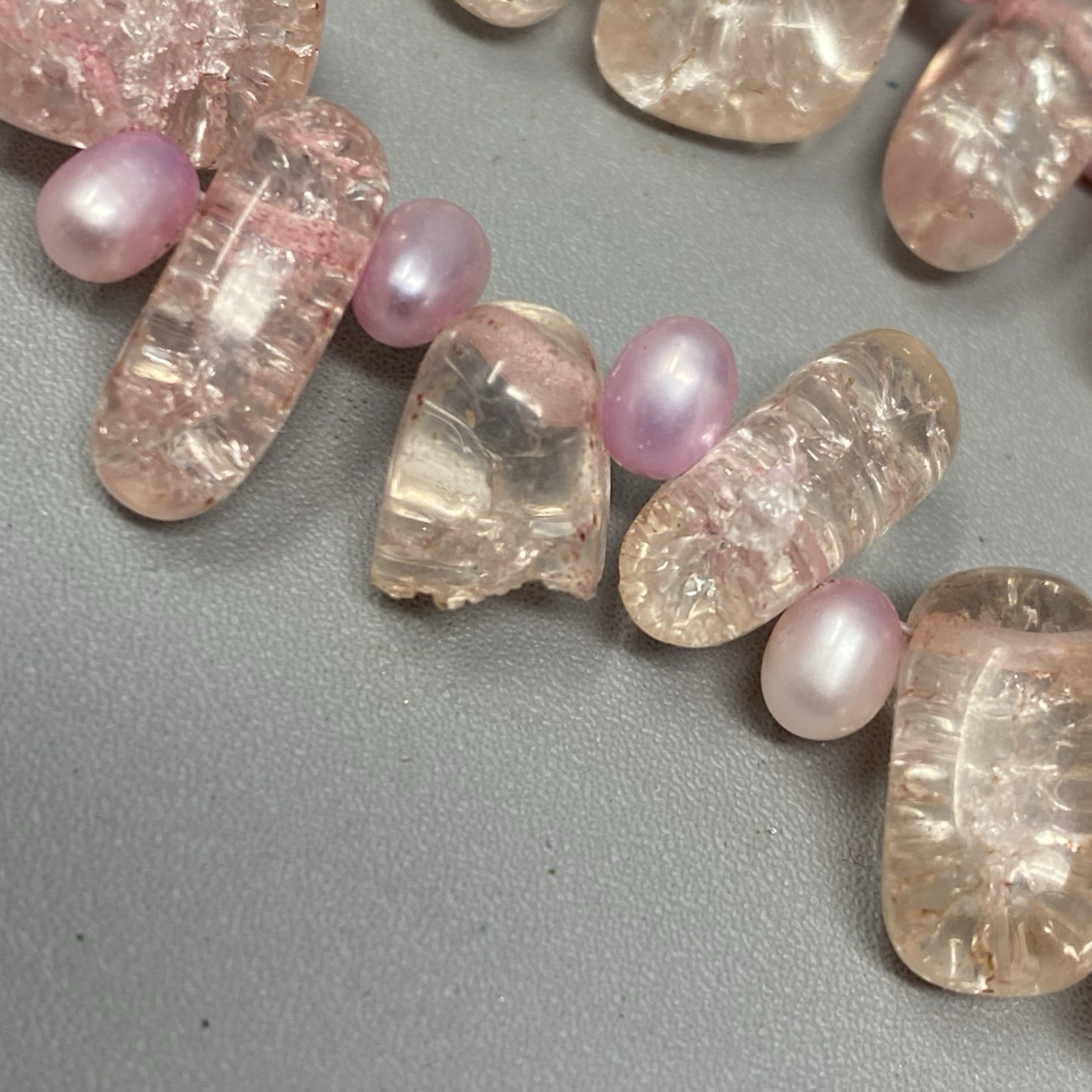 Glass Necklace Pink Crackled Baroque Teardrop Beads Fringe Layered AS IS 18″