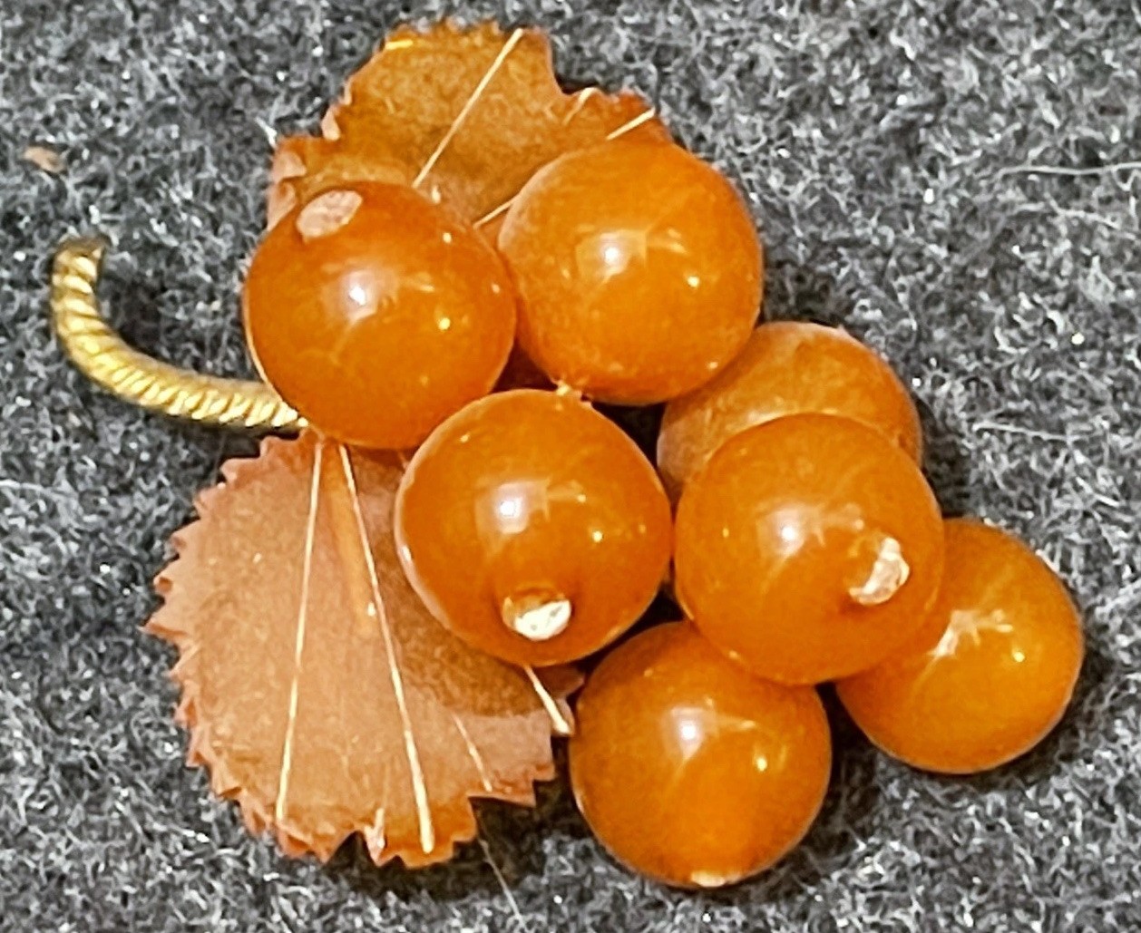 Russian 9RK Gold Gilded Amber Grape Cluster Pin Brooch