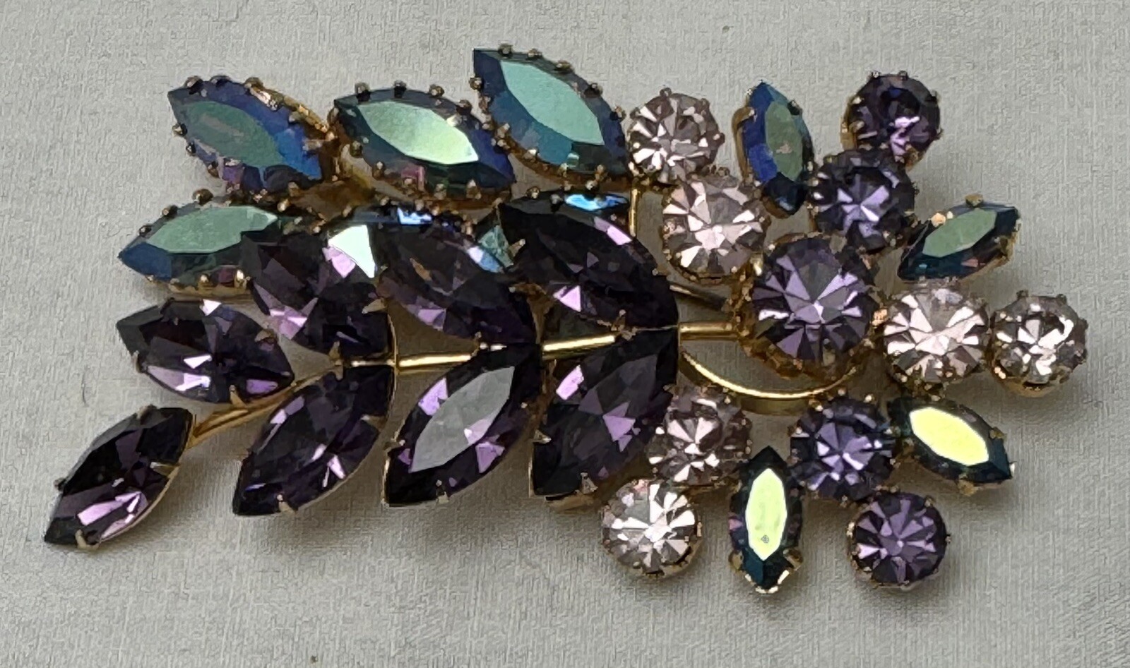 Purple Pink And Blue AB Rhinestone Brooch Signed Austria