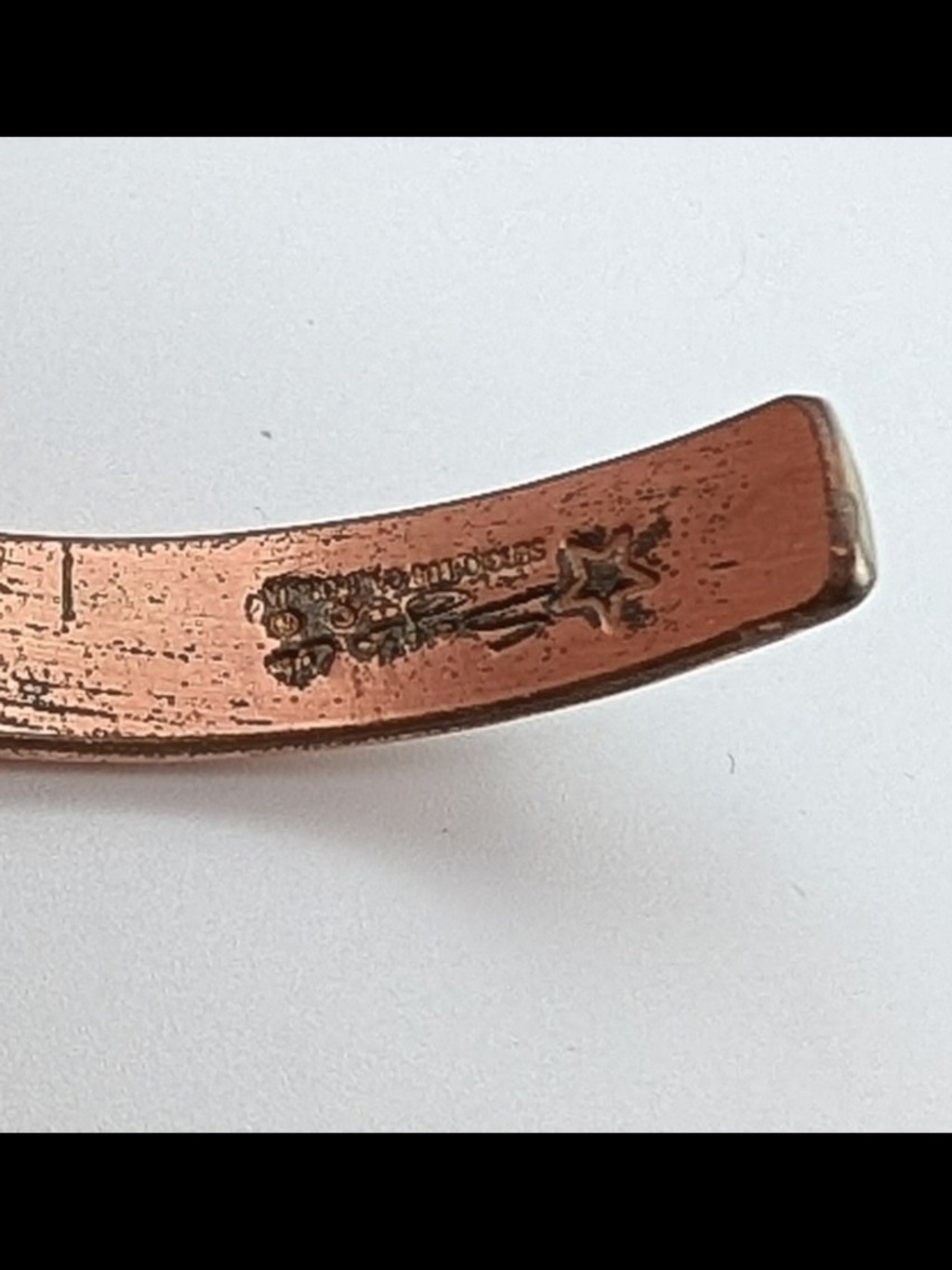 Vintage Copper Cuff Bracelet with Silver Inlay