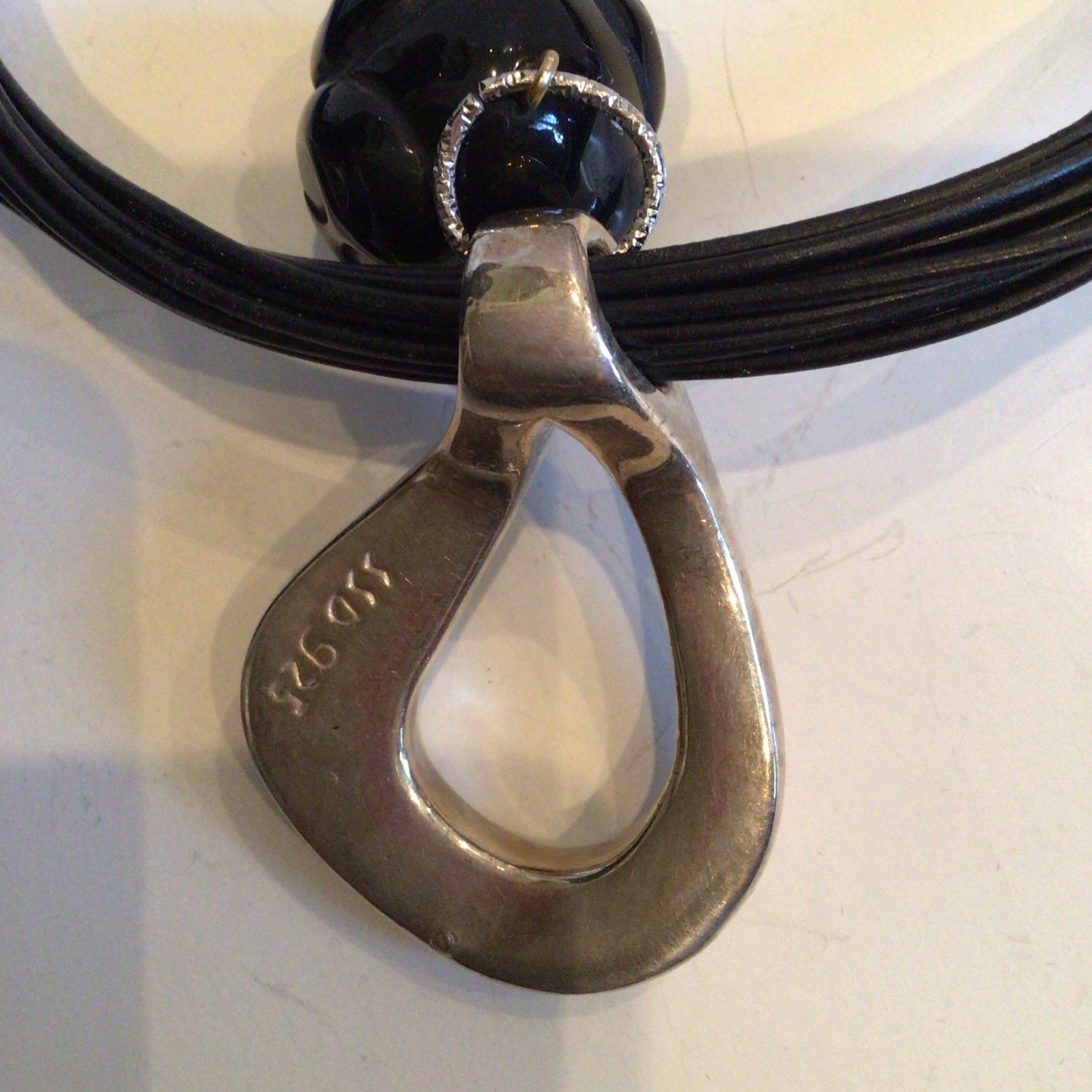 SPECIAL SEBBAG VON MUSULIN NECKLACE STERLING PENDANTS HUGE BLACK CUT BEAD LOVELY