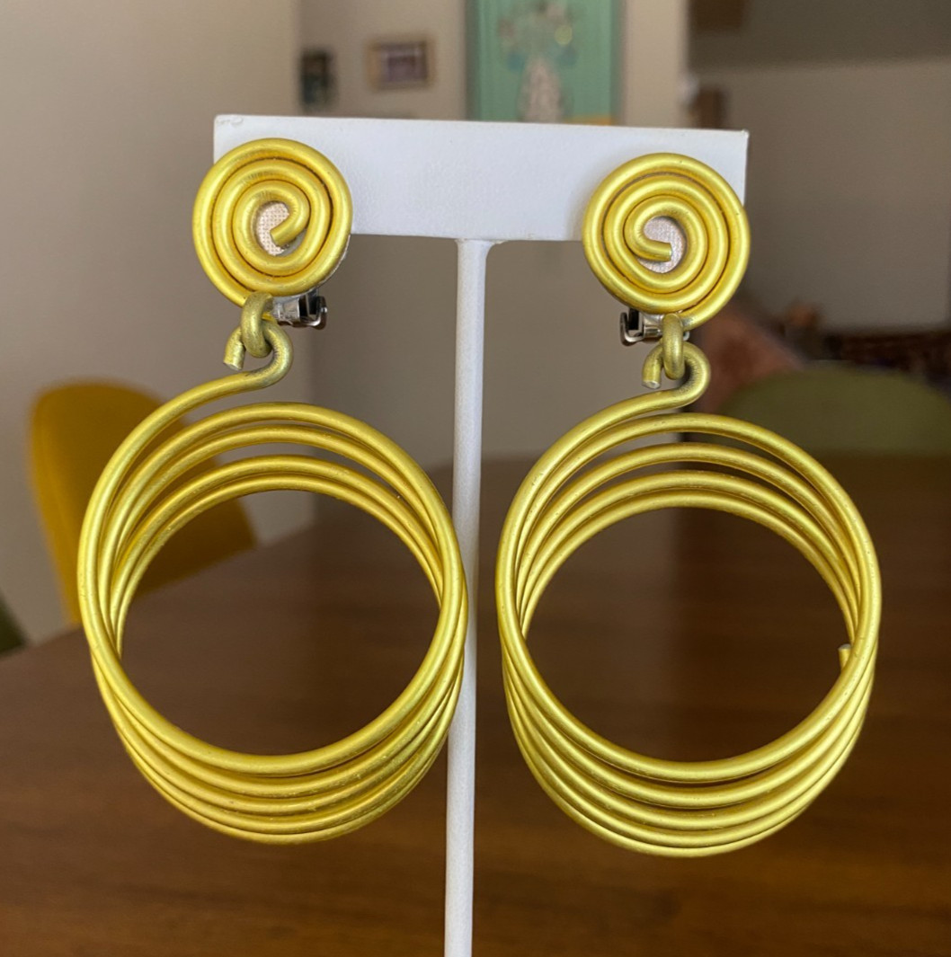 David Spada Space Age Yellow Aluminum Coil Spiral Clip-On Earrings
