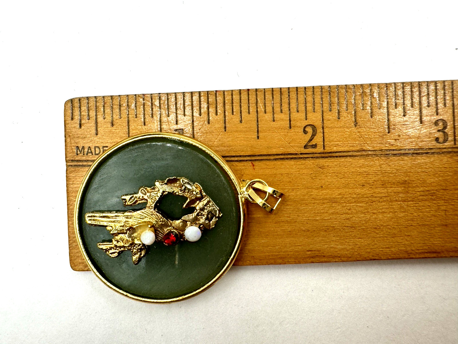 BIRD PENDANT ROUND CHINESE Semi Precious Gemstone NEW OLD VNTG LAPIS AVENTURINE