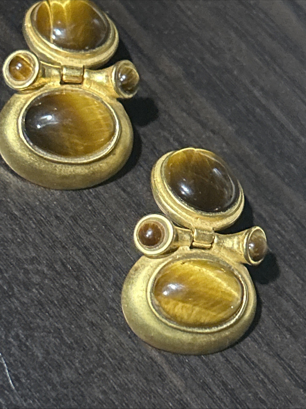 JADED Jewels 22k Gold Plated Beautiful Door Knocker Tiger Eye Clip On Earrings