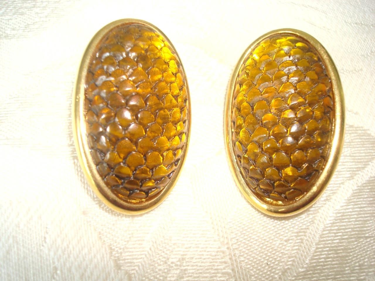 Gold Tone and Glowing Honey Amber Color Clip On Earrings KJ