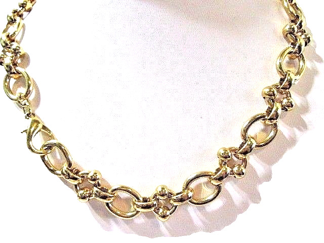 Bright Gold Tone Plated Metal Necklace w Interesting “Ball” Links Vintage