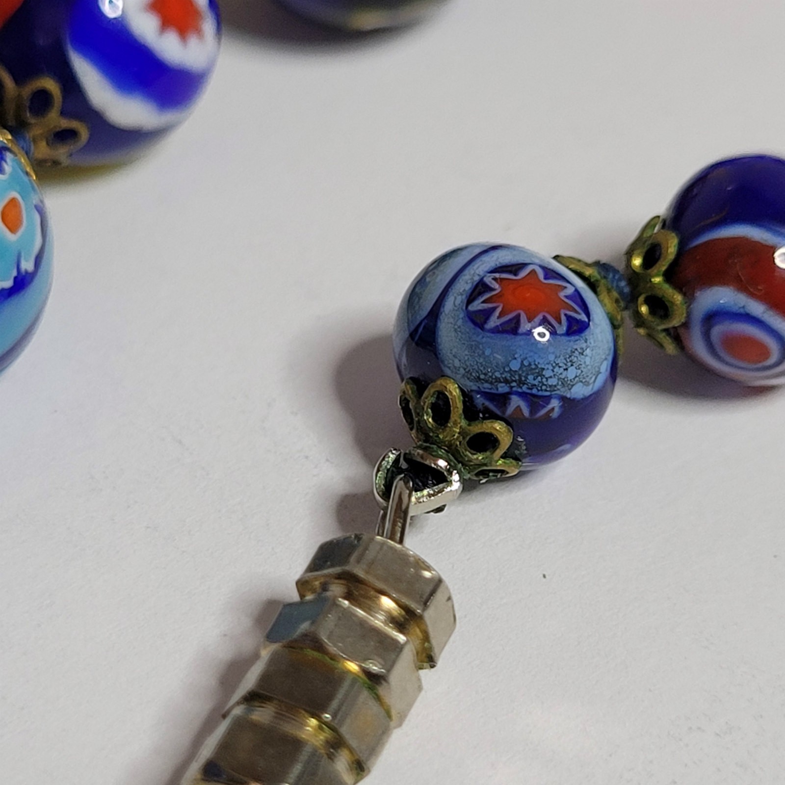 Ventian Murano Millefiori Glass Beads Necklace Italy graduated 29 1/2 inch lot C