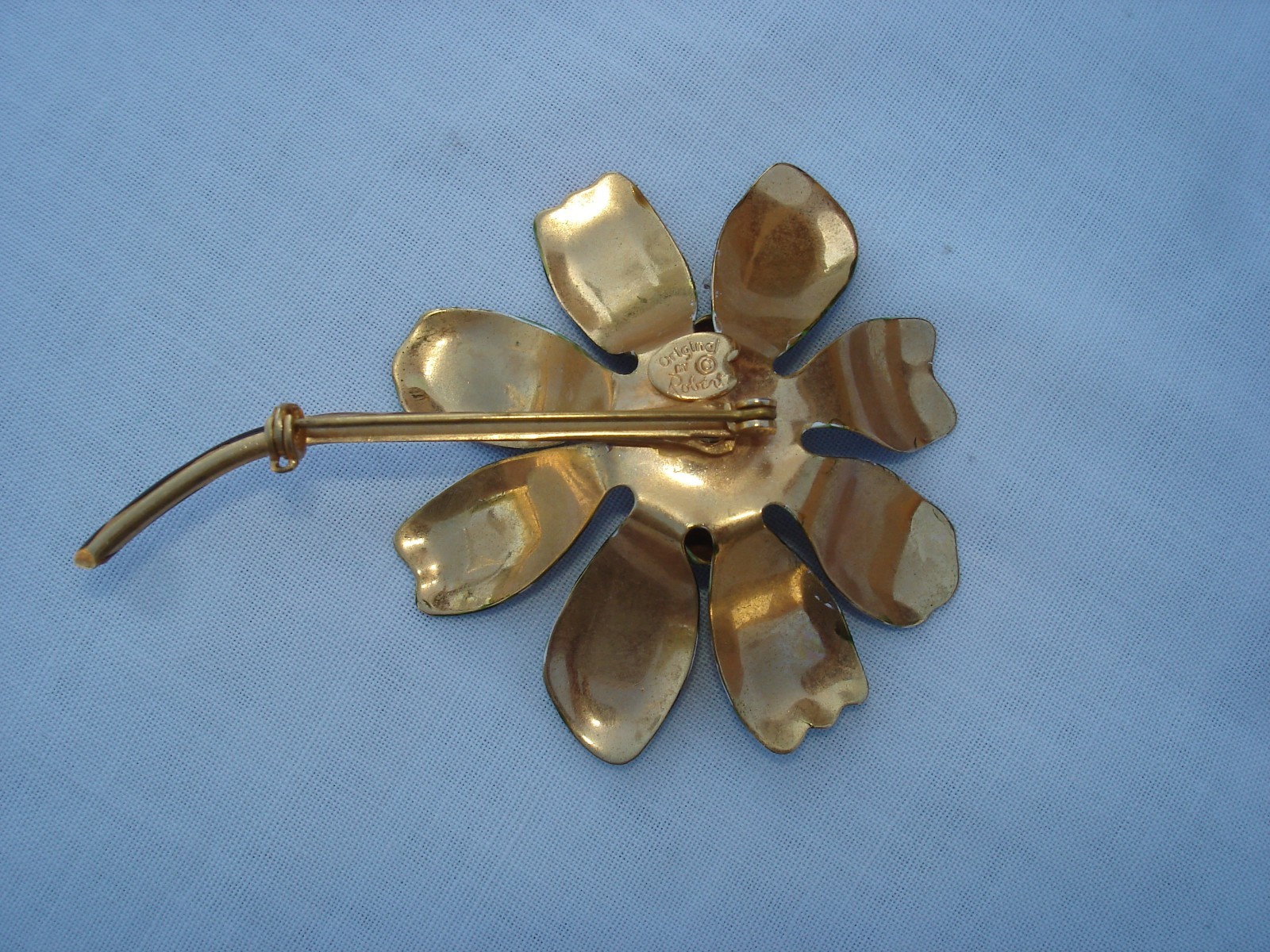 VINTAGE ORIGINAL BY ROBERT BOLD STRIPED FLOWER PIN SIGNED