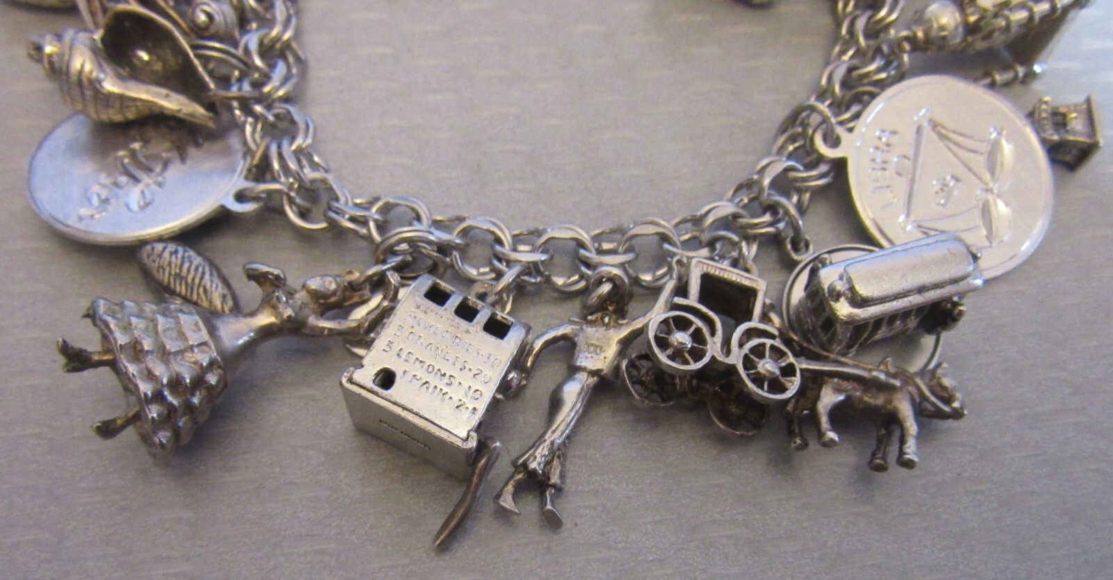 Vintage Sterling Silver Charm Bracelet Loaded 24P Buildings Travel 3D Full 92g