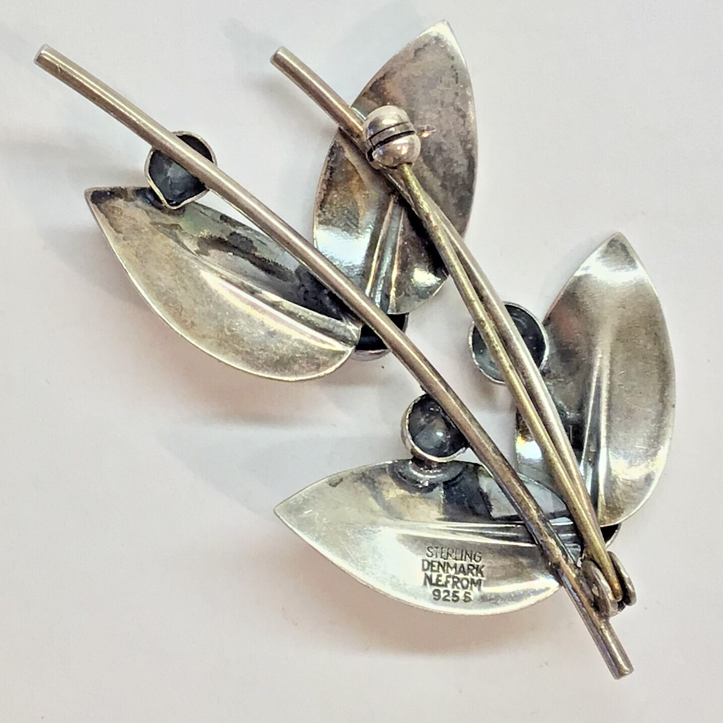 FROM, Neils Erik Danish Vintage Foliate Sterling Silver 925S Pin, Rollover Clasp