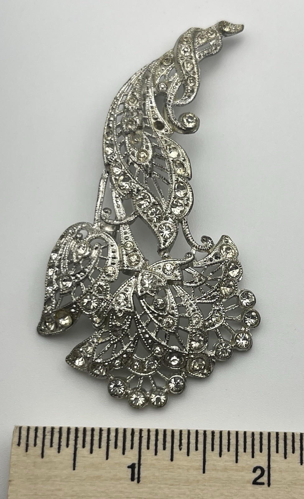 Vintage Signed New England Glass Works Silver Tone Brooch with Rhinestones