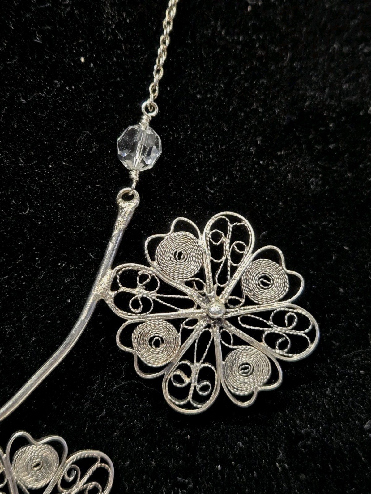 Vintage Sterling Silver Cannetille Filigree Flower Pendant Necklace 18″ 15.5 Gr