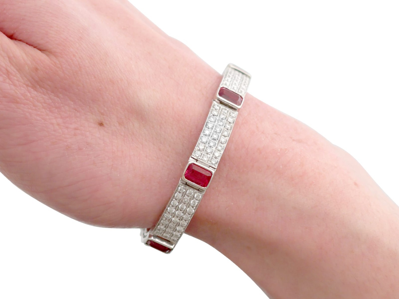 7.80Ct Pink Tourmaline and 6.72Ct Diamond 18k White Gold Bracelet Circa 1990