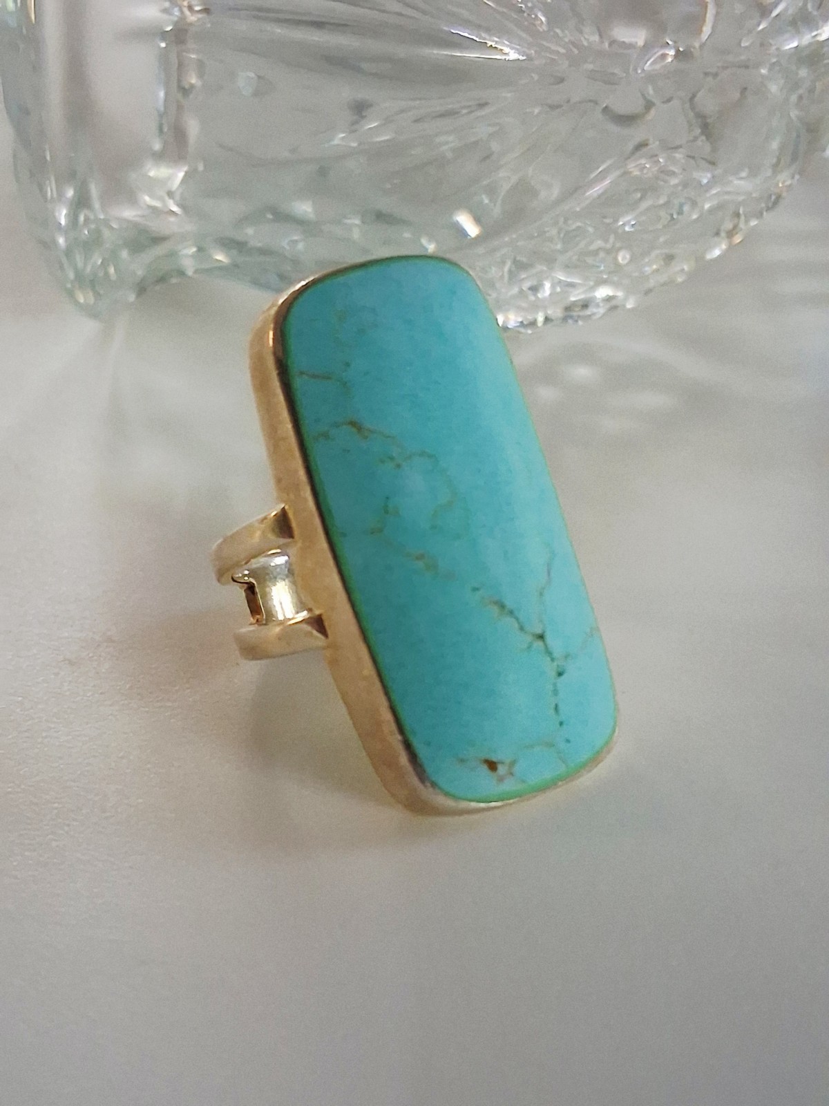 ATI Annika Witt Mexico Turquoise Large Statement Ring Size 8.75 Sterling Silver