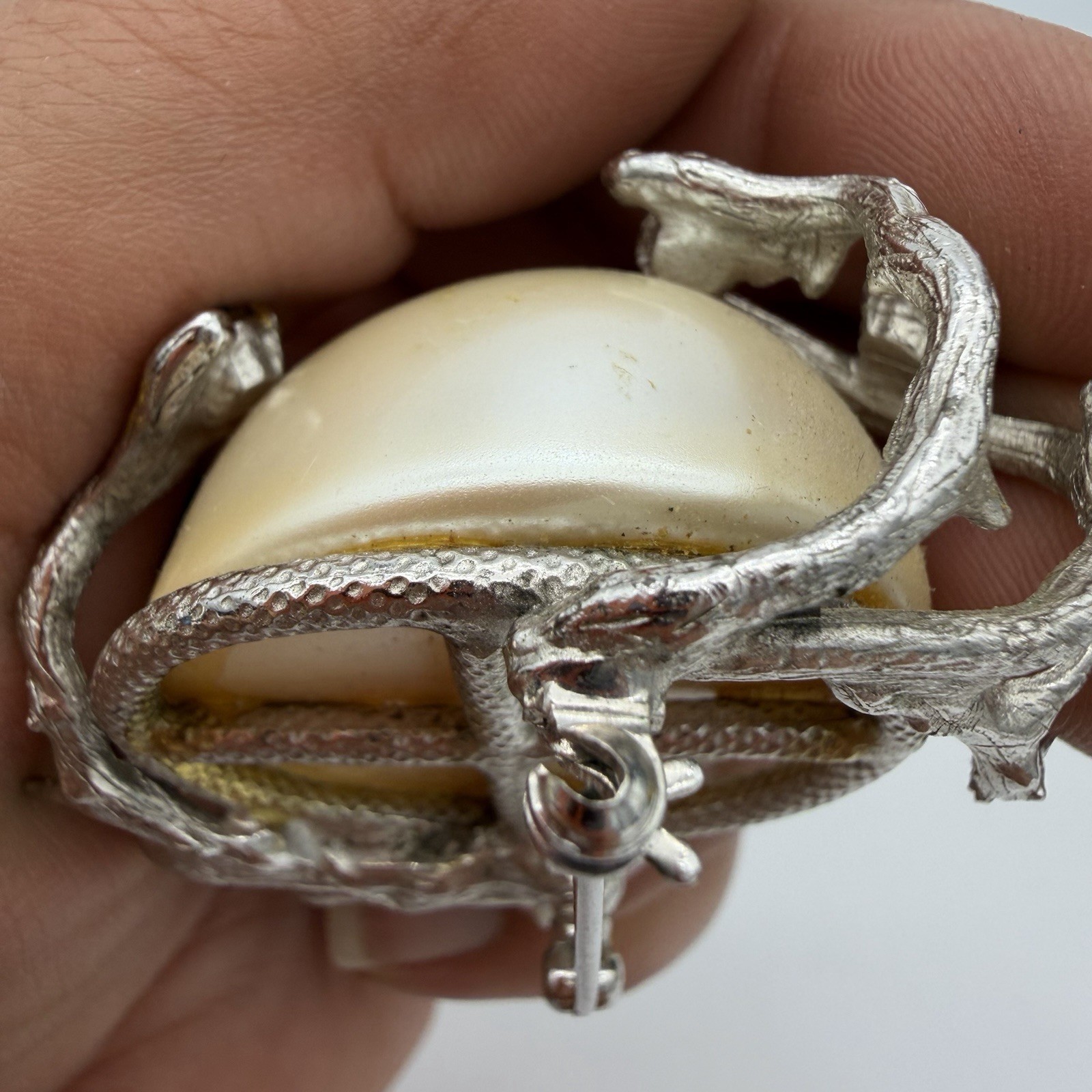 Vtg Huge Faux Pearl Pin Brooch Green Coral Cabochon Branches Rare Estate Read