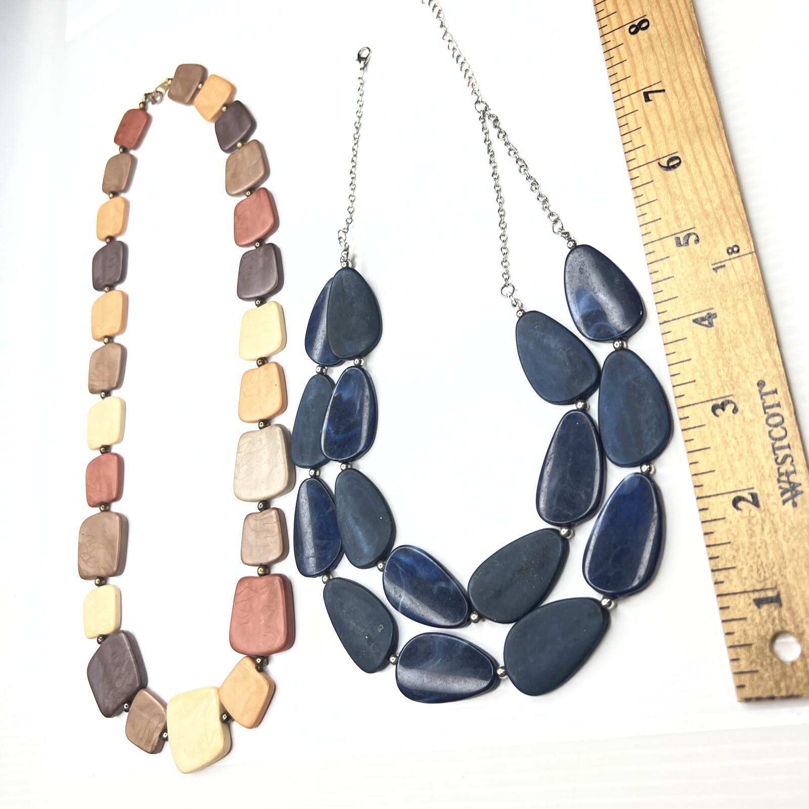 H7 Lot Blue Teal Beige Tan Taupe Resin Acrylic Boho Hippie Mod Retro Necklaces